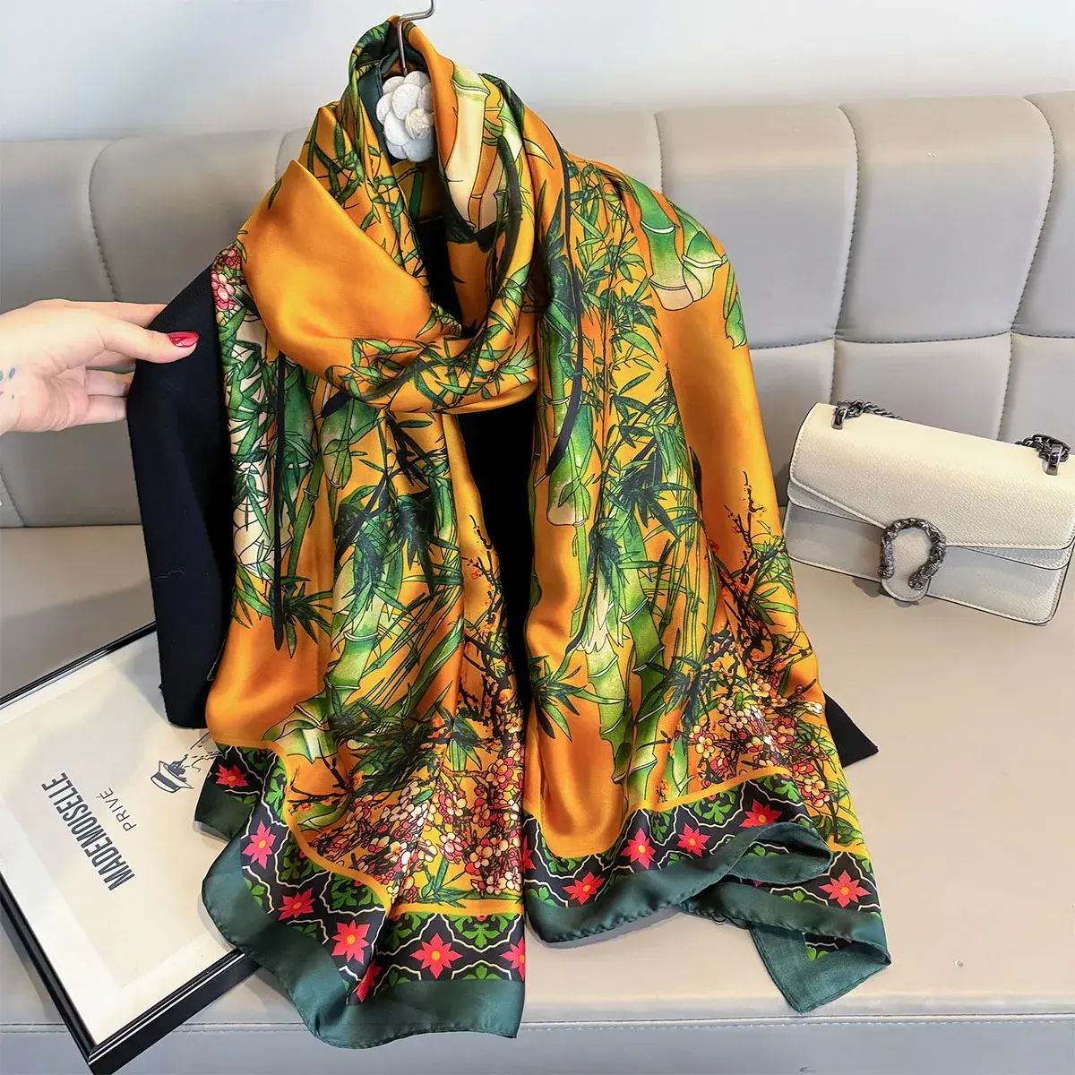 Luxury Brand Women Summer Scarves Shawls Bamboo Print Wraps Soft Female Beach Yellow Bandanna Foulard Muffler Scarf