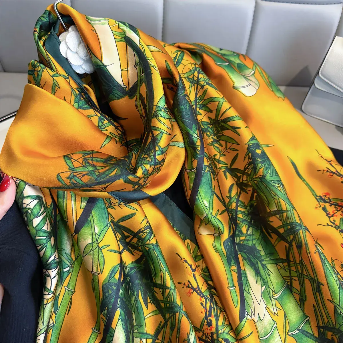 Luxury Brand Women Summer Scarves Shawls Bamboo Print Wraps Soft Female Beach Yellow Bandanna Foulard Muffler Scarf