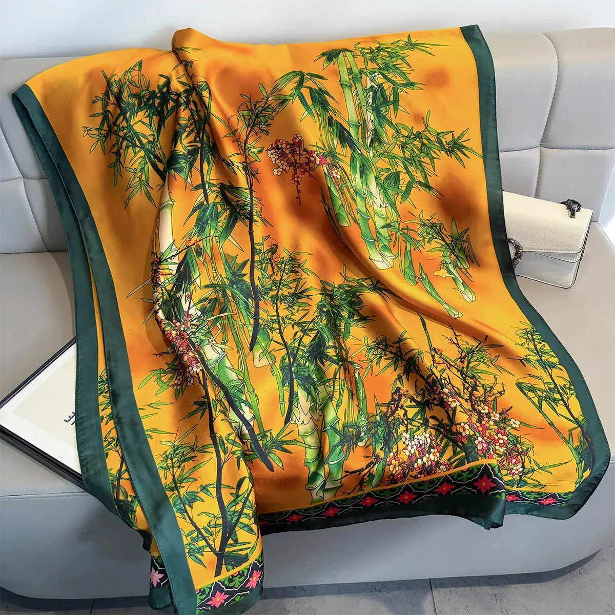 Luxury Brand Women Summer Scarves Shawls Bamboo Print Wraps Soft Female Beach Yellow Bandanna Foulard Muffler Scarf