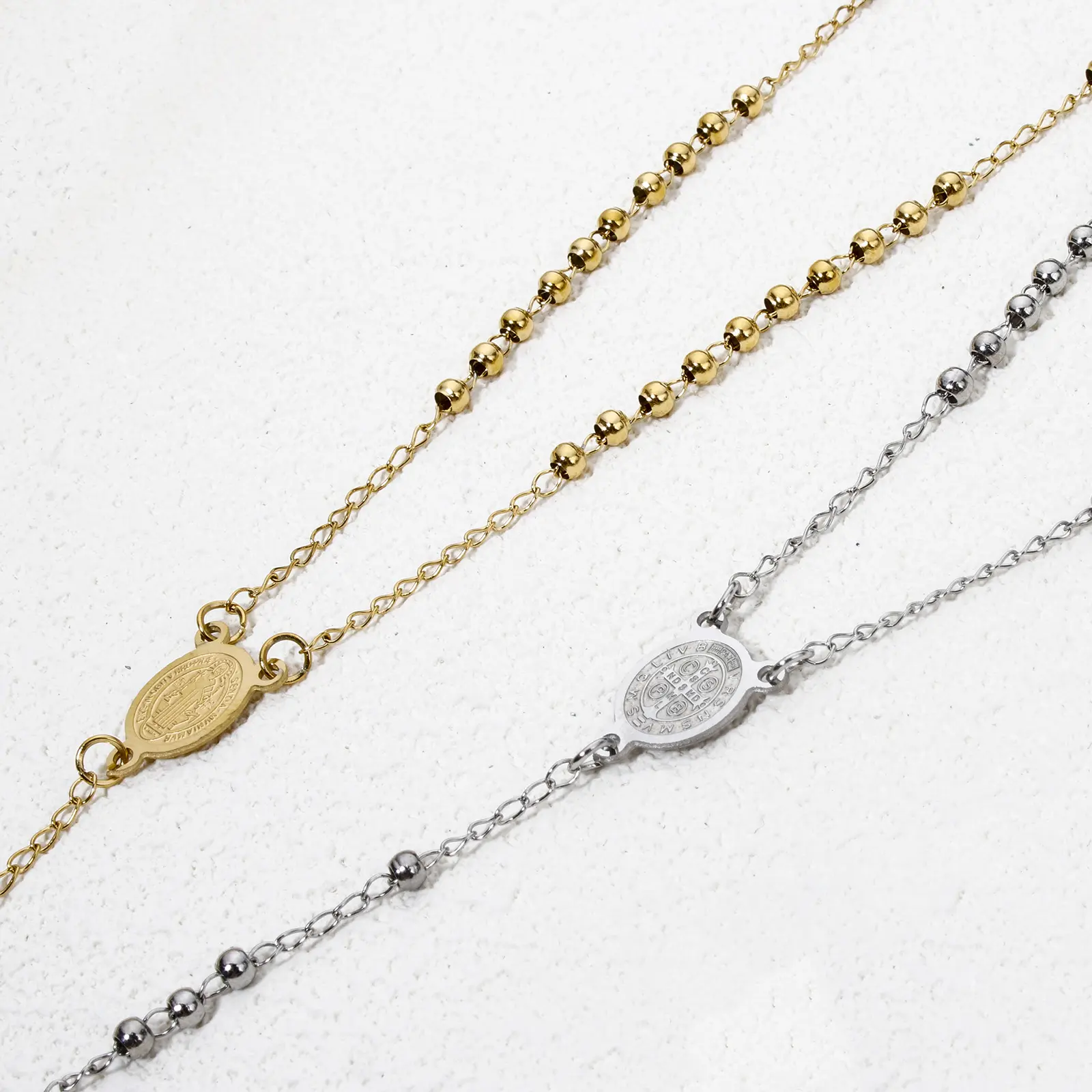 1 Piece Religious 304 Stainless Steel Prayer Beads Rosary Necklace Cross Pendant For Women Jewelry Gifts 52cm(20.5") long