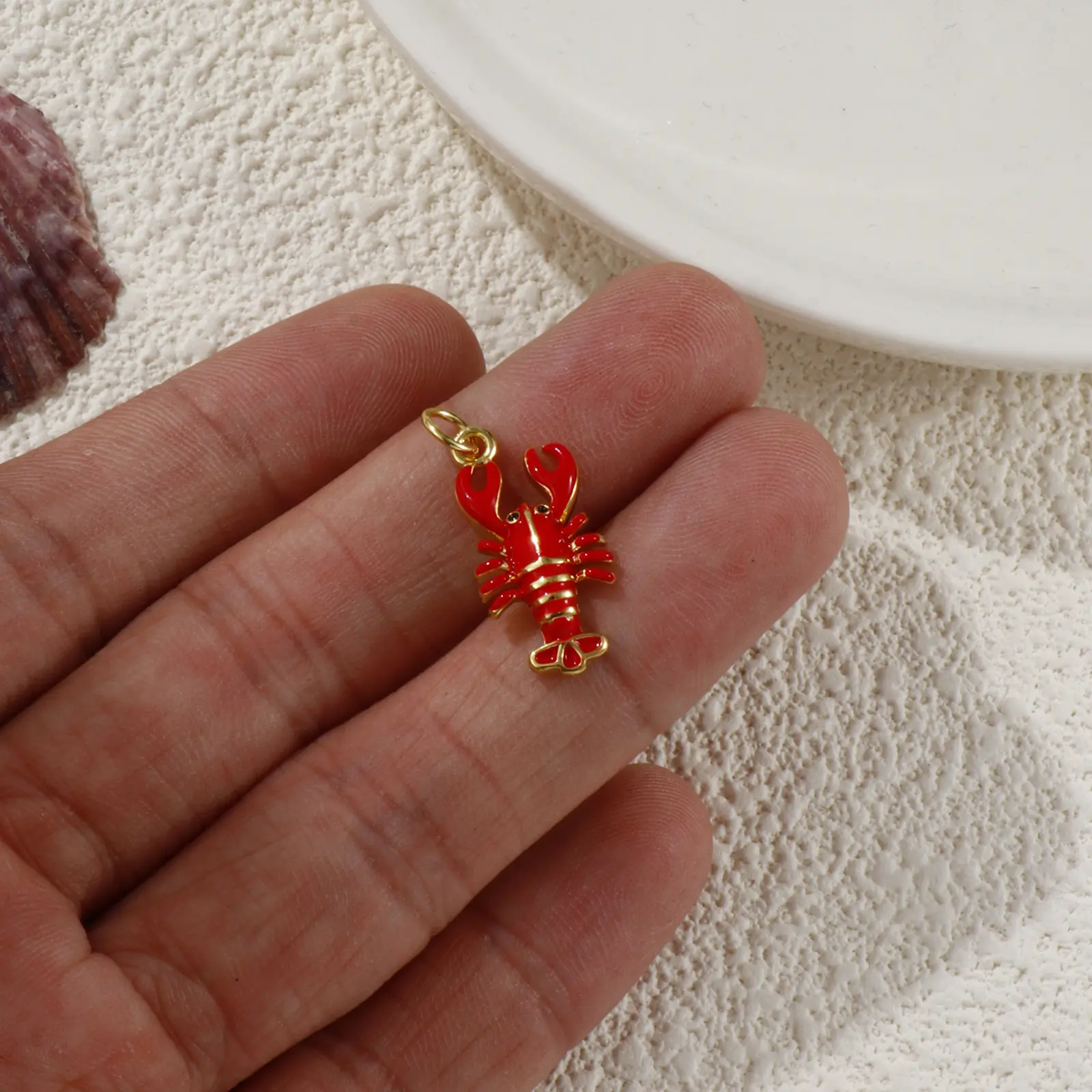 1 Piece Brass Ocean Jewelry Charms 18K Gold Plated Red Enamel Lobster 3D Pendant For DIY Necklace Jewelry Making