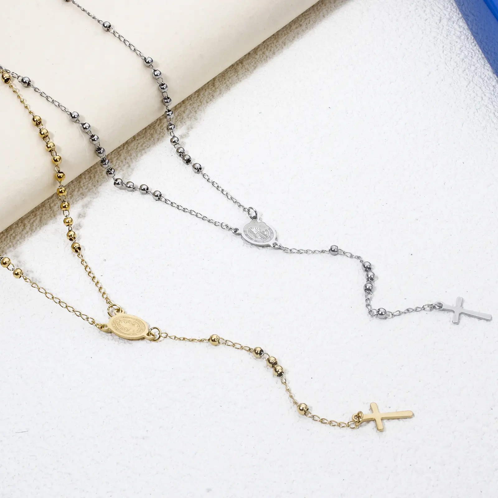 1 Piece Religious 304 Stainless Steel Prayer Beads Rosary Necklace Cross Pendant For Women Jewelry Gifts 52cm(20.5") long