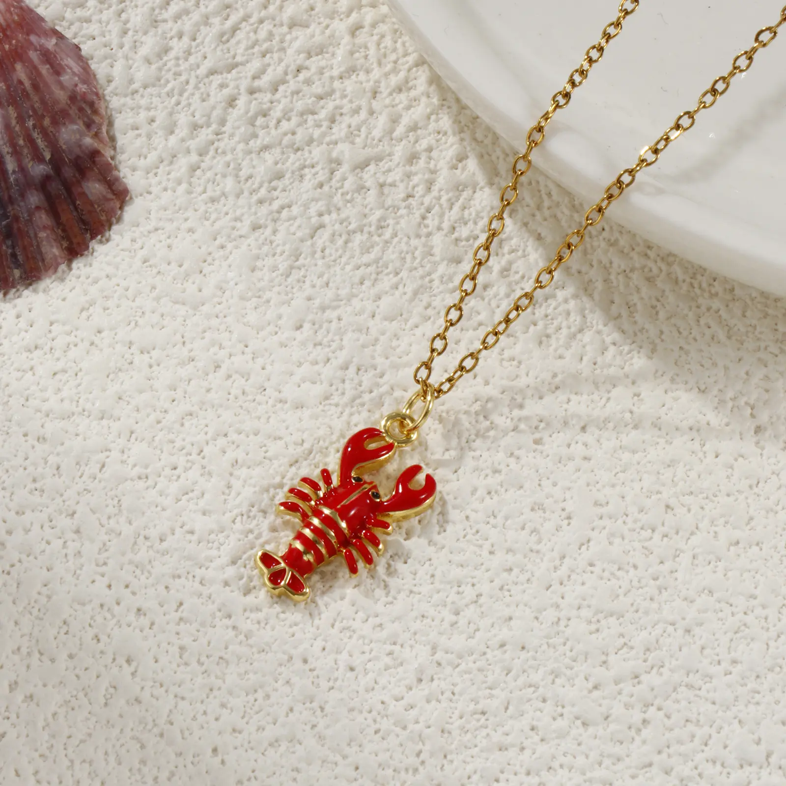 1 Piece Brass Ocean Jewelry Charms 18K Gold Plated Red Enamel Lobster 3D Pendant For DIY Necklace Jewelry Making