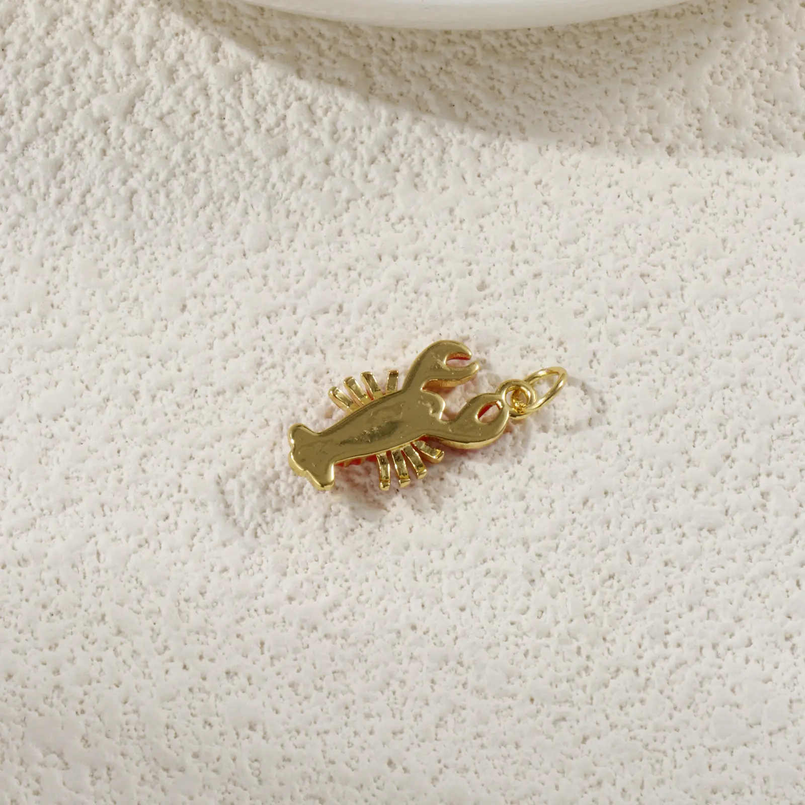 1 Piece Brass Ocean Jewelry Charms 18K Gold Plated Red Enamel Lobster 3D Pendant For DIY Necklace Jewelry Making