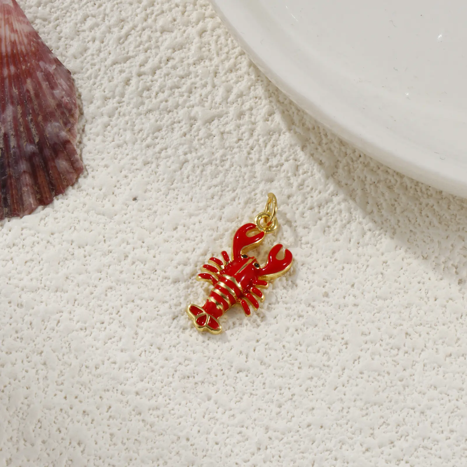 1 Piece Brass Ocean Jewelry Charms 18K Gold Plated Red Enamel Lobster 3D Pendant For DIY Necklace Jewelry Making
