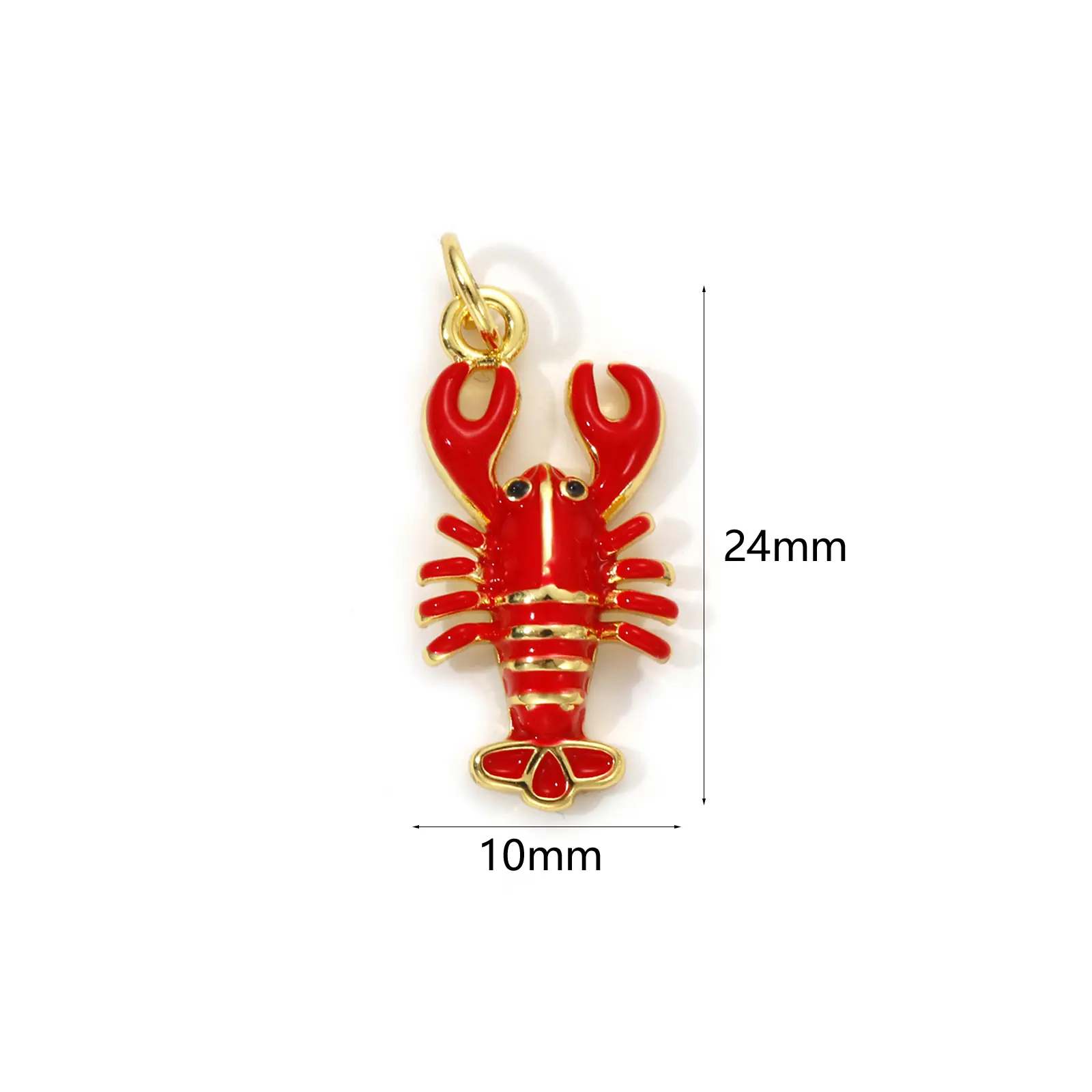 1 Piece Brass Ocean Jewelry Charms 18K Gold Plated Red Enamel Lobster 3D Pendant For DIY Necklace Jewelry Making