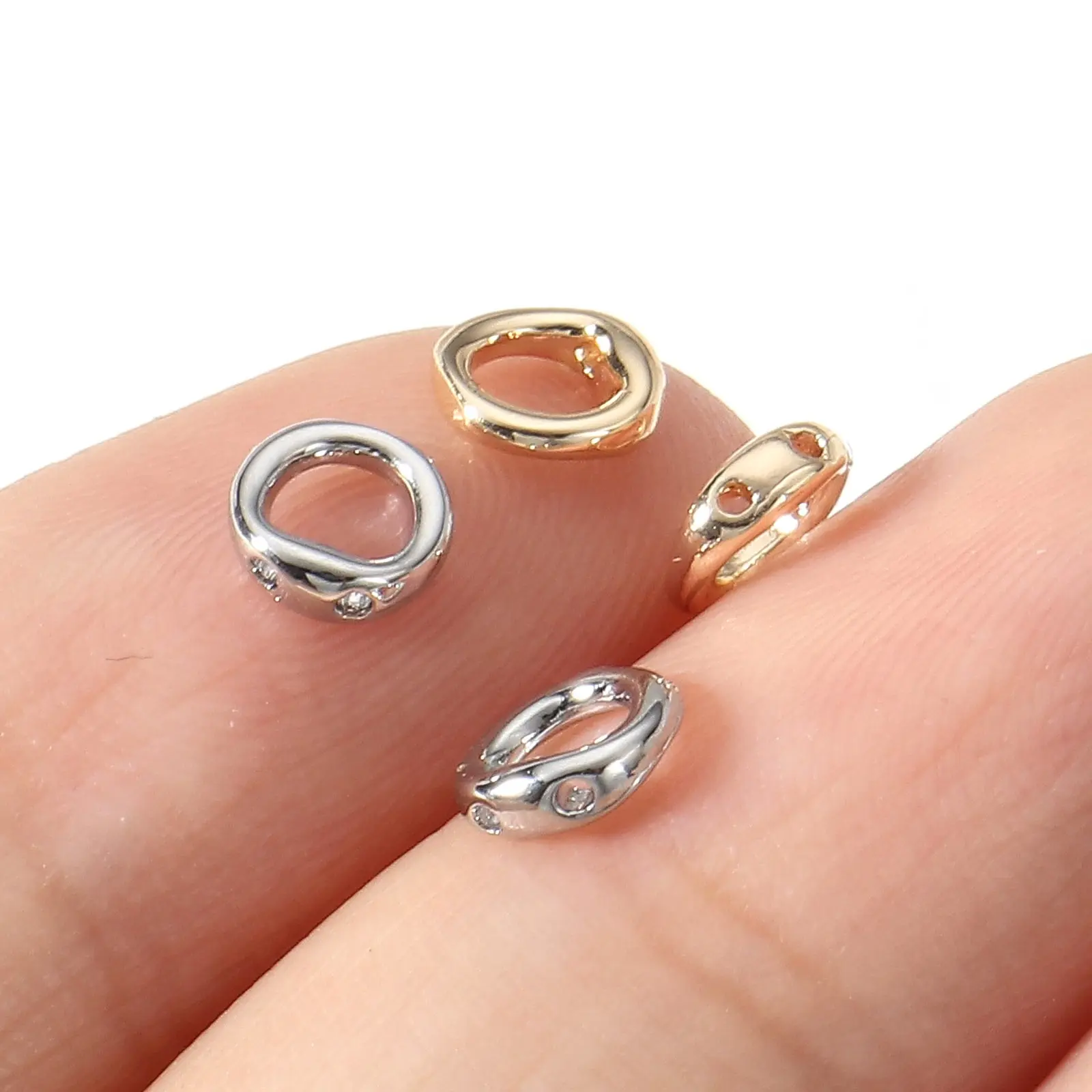 10/20pcs Golden Brass End Bead Tip Double Hole Connector Rings For Jewelry Making Supplies DIY Pearl Bracelet Necklace Accessory