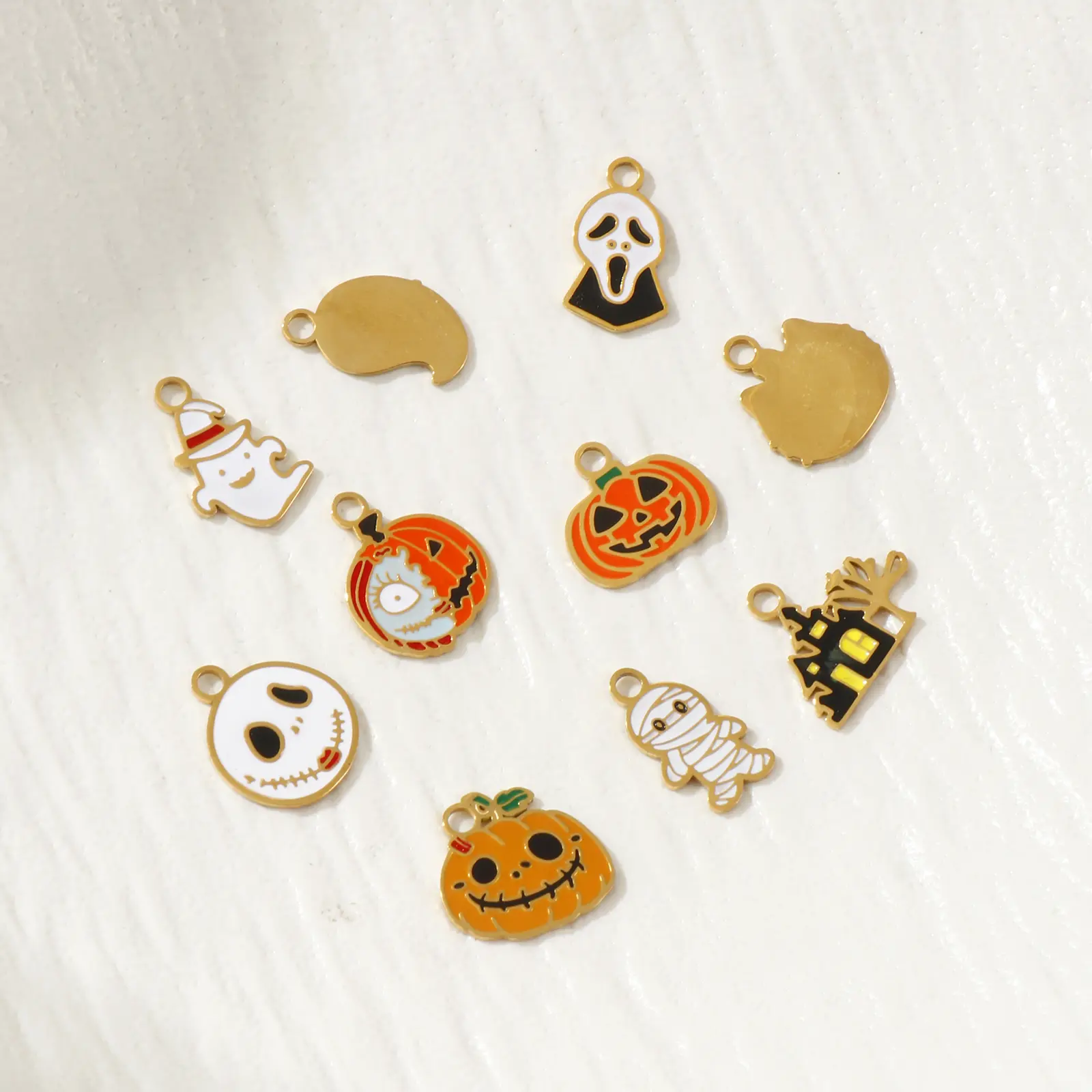1 Piece 304 Stainless Steel Halloween Charms 18K Gold Plated Enamel Pumpkin Ghost Pendant For DIY Neckalce Jewelry Making