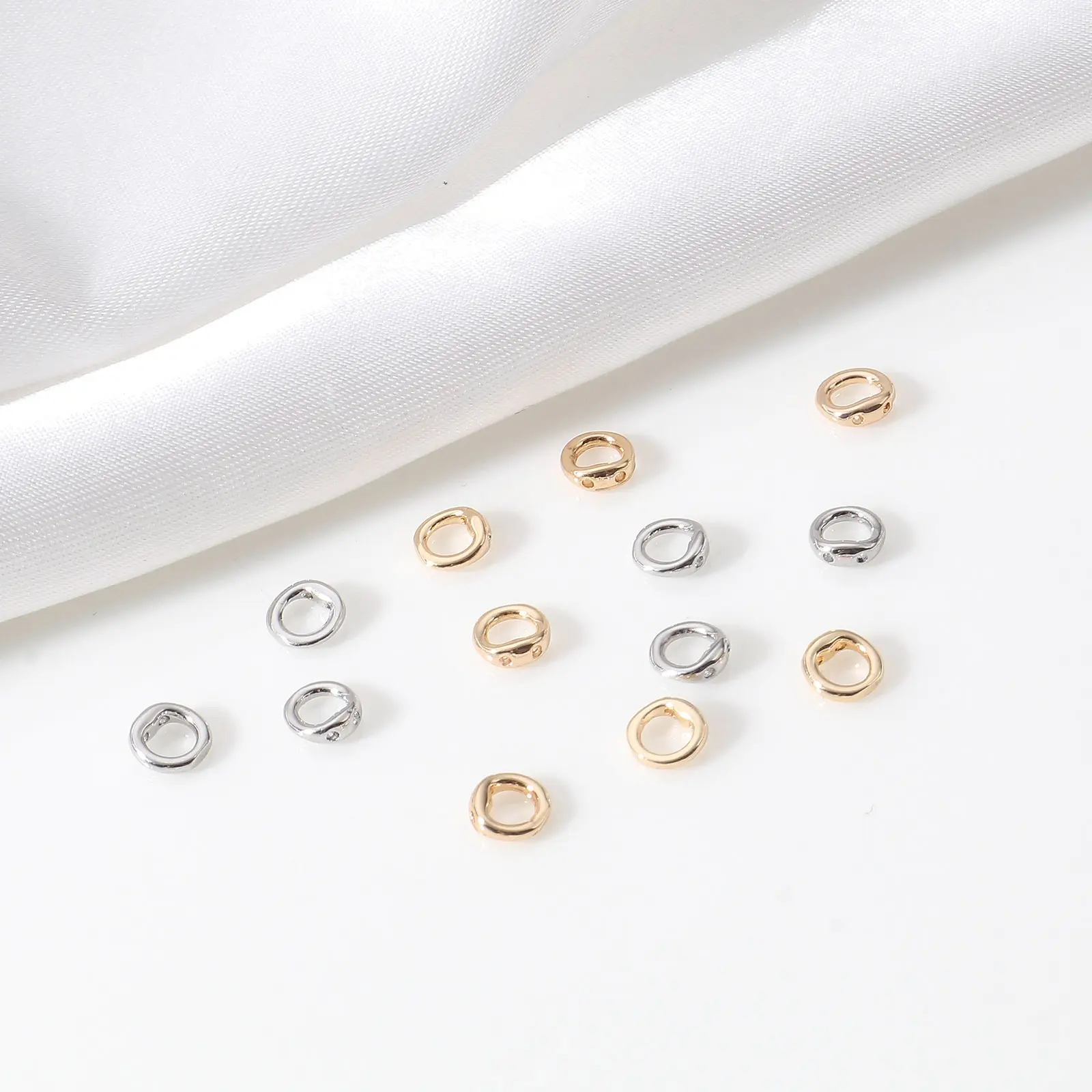 10/20pcs Golden Brass End Bead Tip Double Hole Connector Rings For Jewelry Making Supplies DIY Pearl Bracelet Necklace Accessory