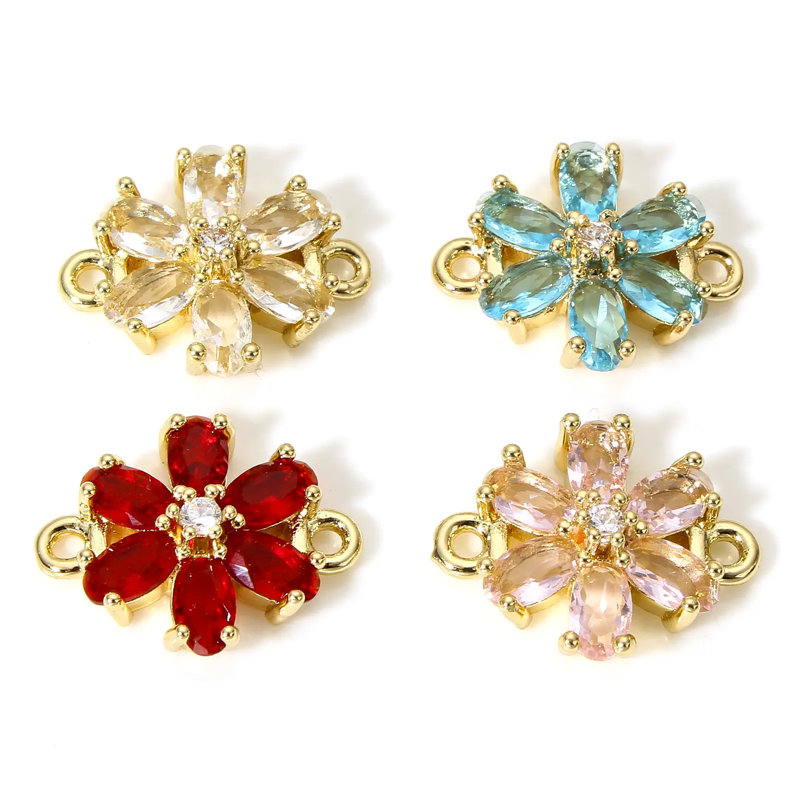 5 PCs Flower Brass & Glass Connectors Charms Gold Color Multicolor Pendants For DIY Necklace Jewelry Making Findings 16mm x 13mm