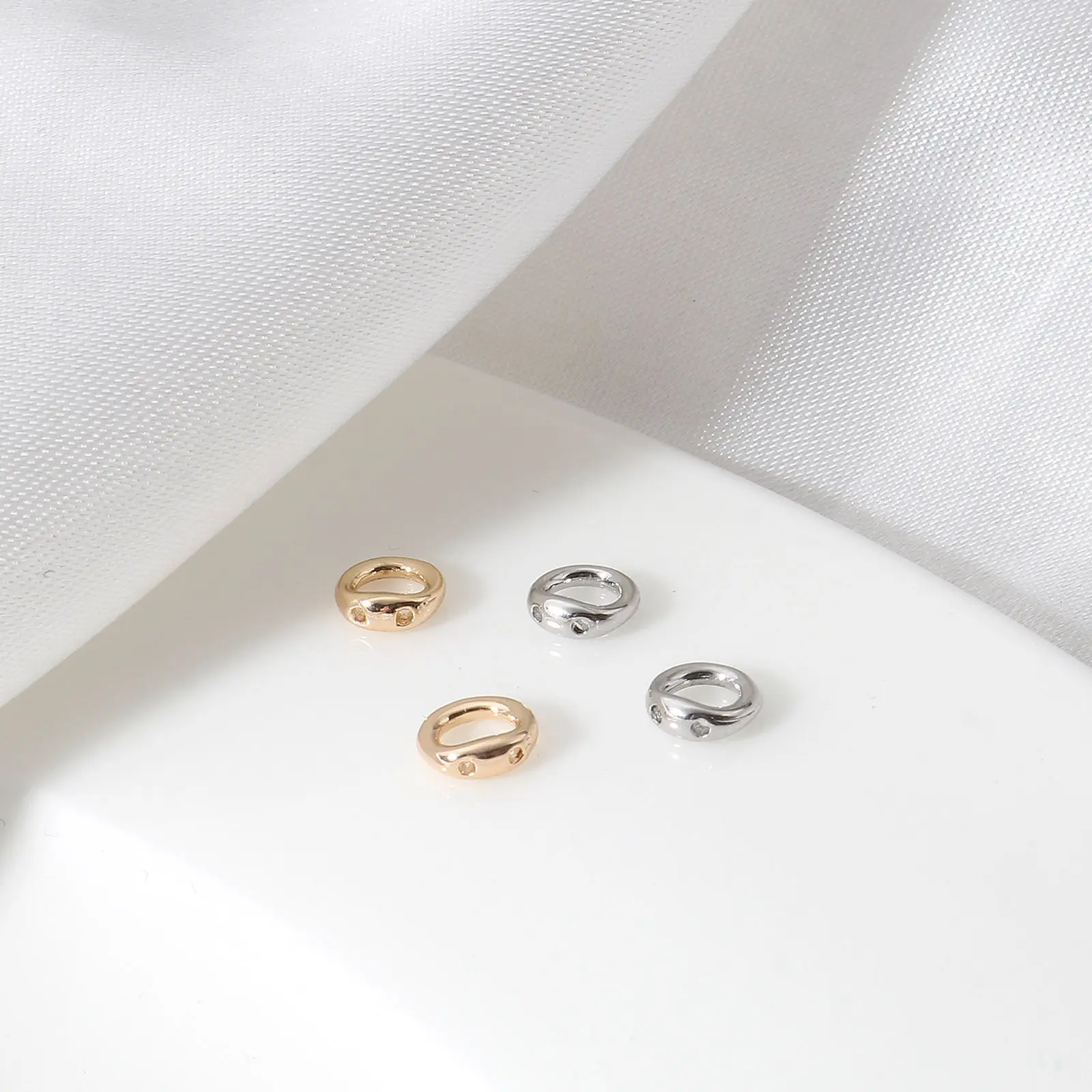 10/20pcs Golden Brass End Bead Tip Double Hole Connector Rings For Jewelry Making Supplies DIY Pearl Bracelet Necklace Accessory
