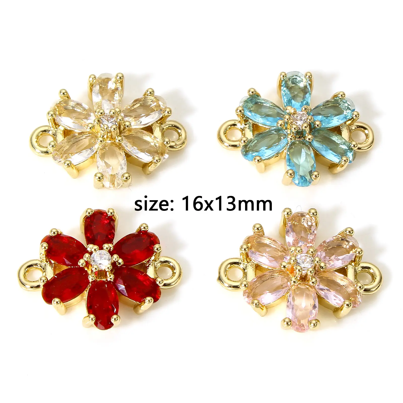 5 PCs Flower Brass & Glass Connectors Charms Gold Color Multicolor Pendants For DIY Necklace Jewelry Making Findings 16mm x 13mm