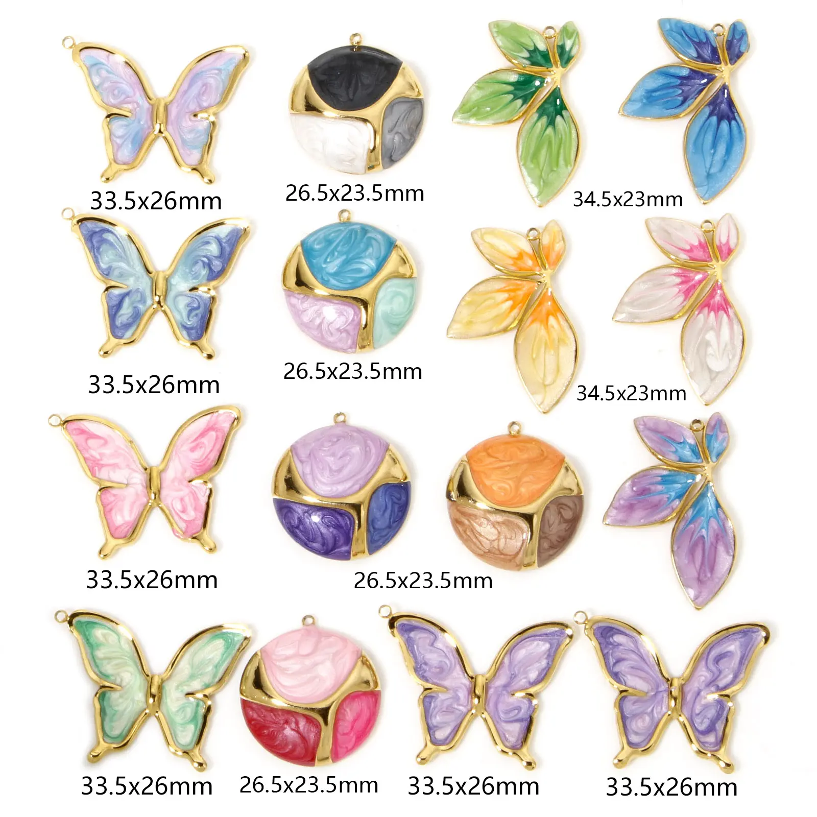 1Piece 304 Stainless Steel Retro Pendants Multicolor Gradient Color Butterfly Animal Enamel Golden Charms For DIY Jewelry Making
