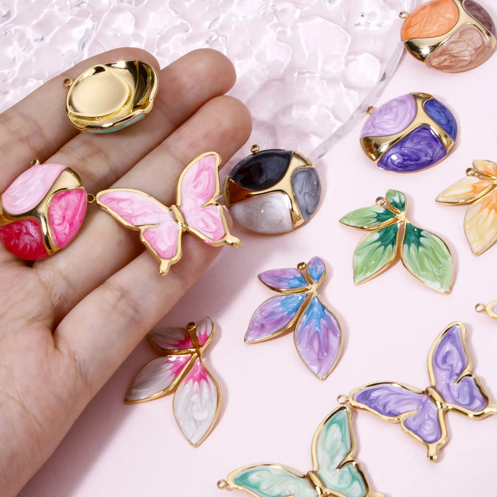 1Piece 304 Stainless Steel Retro Pendants Multicolor Gradient Color Butterfly Animal Enamel Golden Charms For DIY Jewelry Making