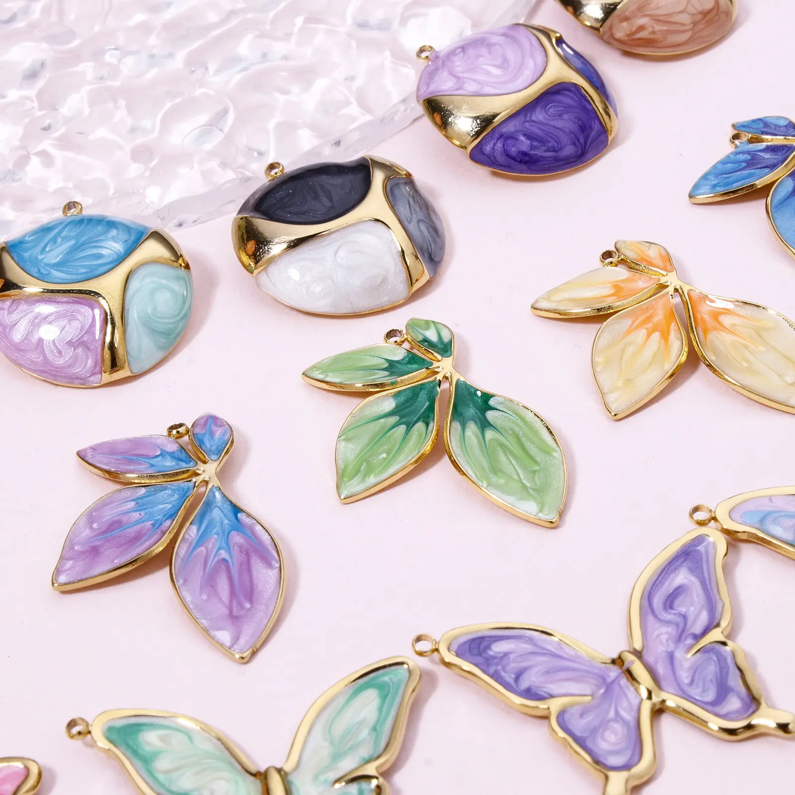 1Piece 304 Stainless Steel Retro Pendants Multicolor Gradient Color Butterfly Animal Enamel Golden Charms For DIY Jewelry Making