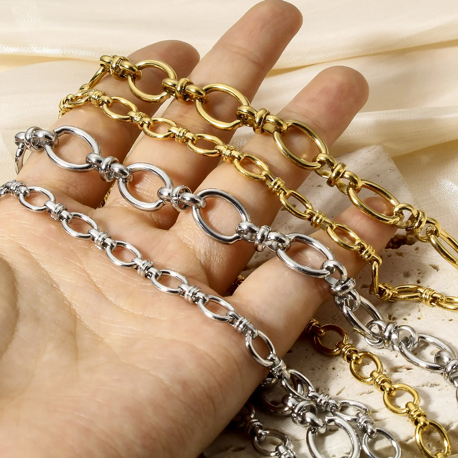 1 Piece 304 Stainless Steel Oval Chain Necklace For Women Men Chain Necklaces Diy Punk Handmade Jewelry Supplies 40/45cm Long