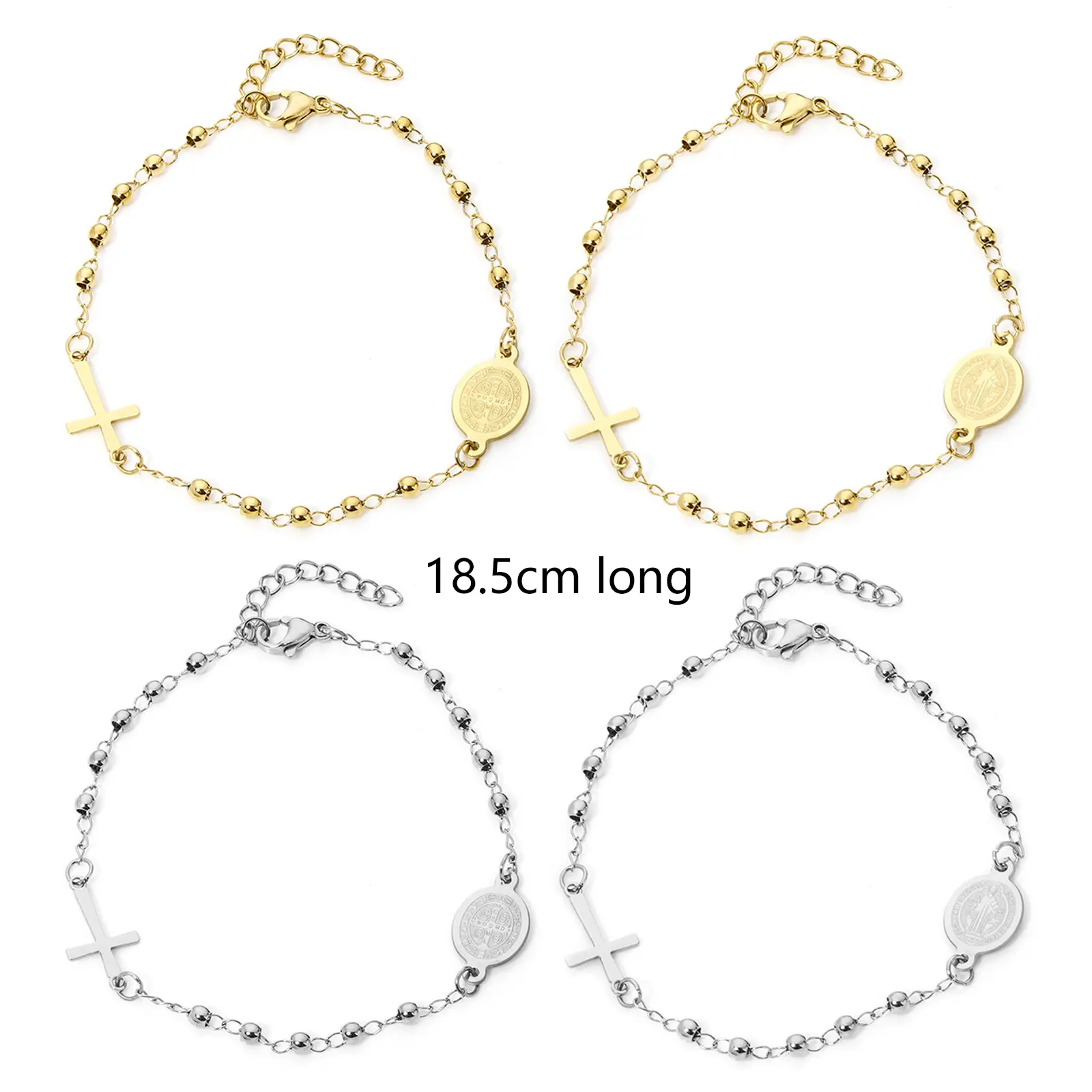 1 Piece 304 Stainless Steel Religious Curb Link Chain Bracelets Cross Virgin Mary For Men Women Jewelry Gift 18.5cm(7 2/8") long