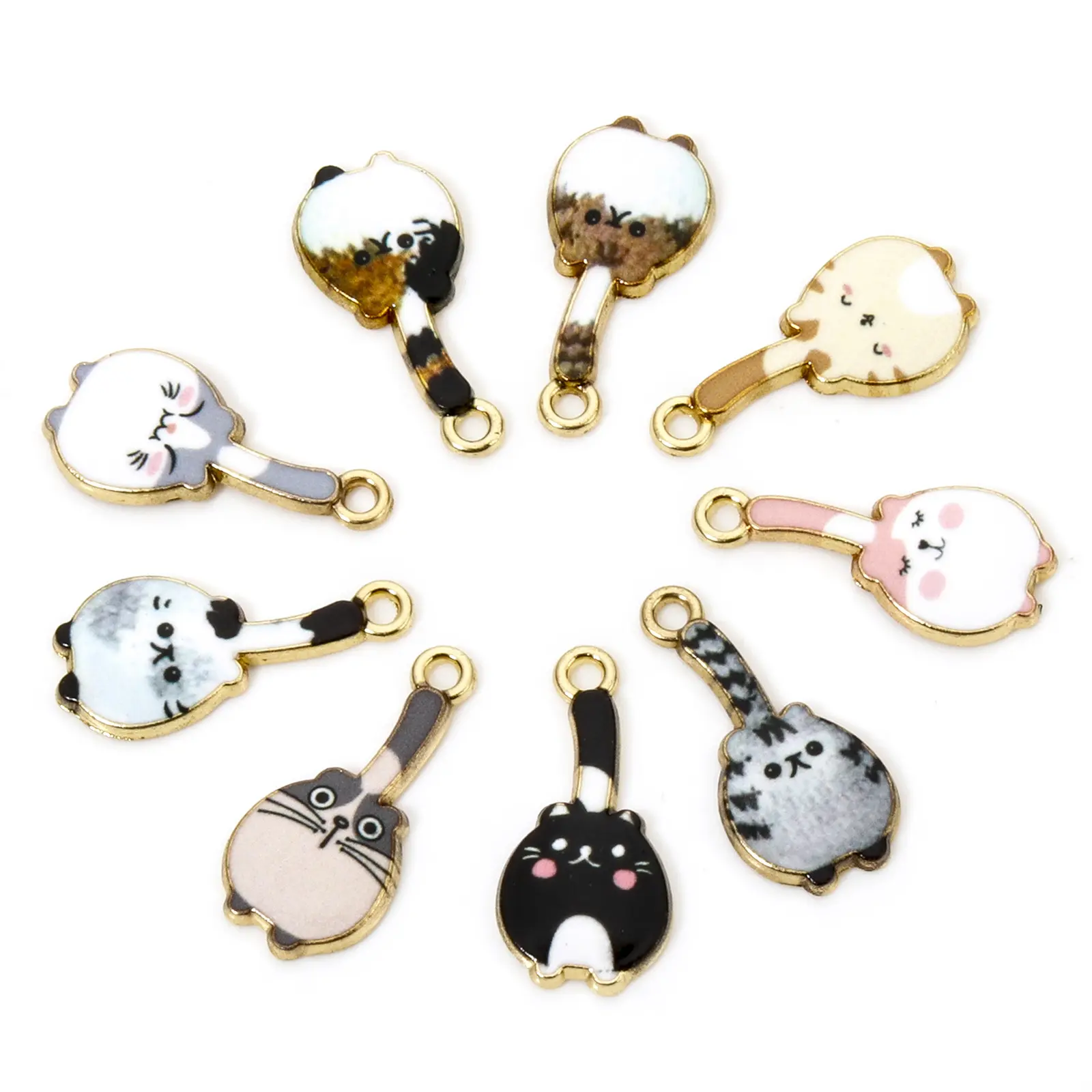 10 Piece Zinc Based Alloy Cat Animal Enamel Charms Gold Plated Multicolor Metal Pendants For DIY Jewelry Making 23mm x 11mm