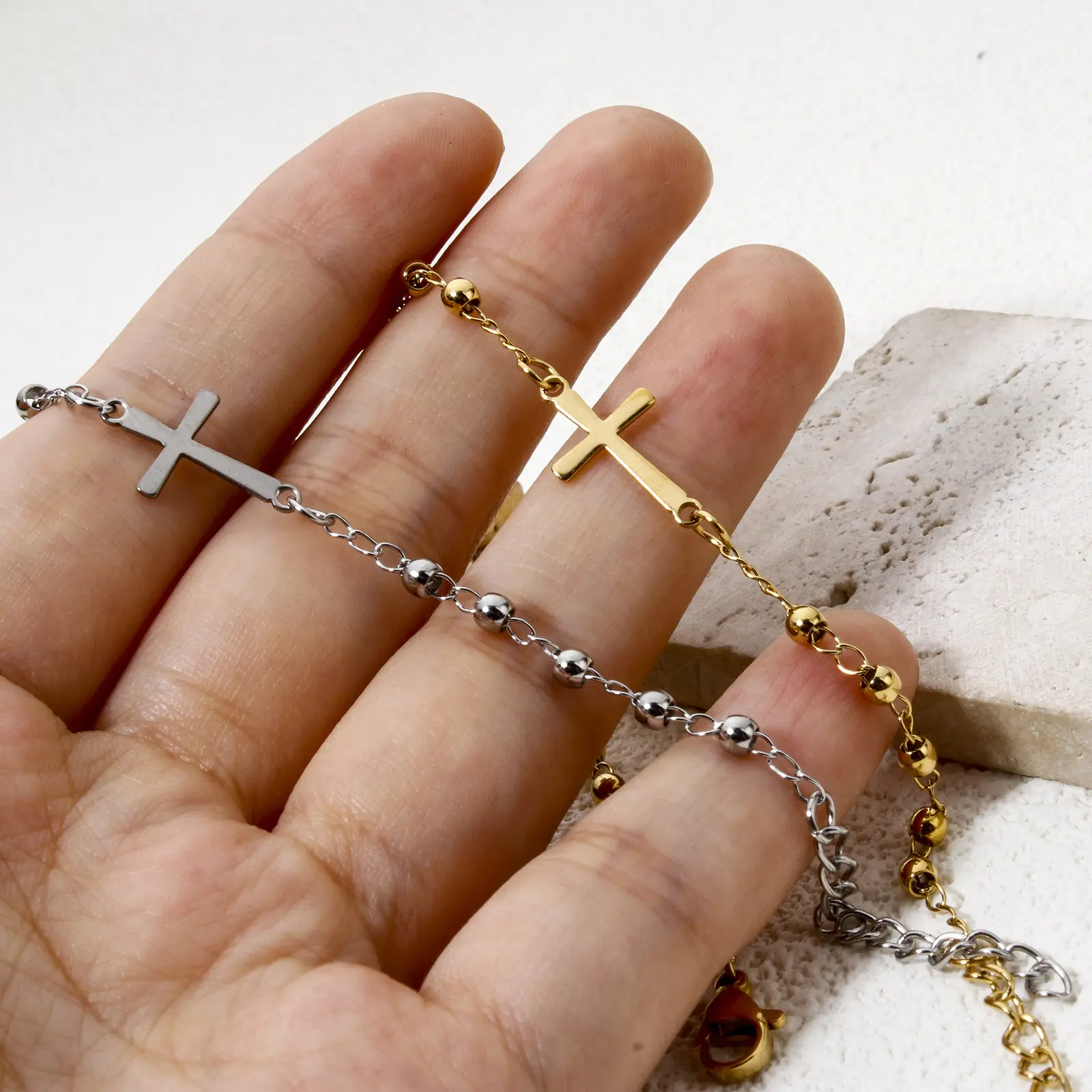 1 Piece 304 Stainless Steel Religious Curb Link Chain Bracelets Cross Virgin Mary For Men Women Jewelry Gift 18.5cm(7 2/8") long