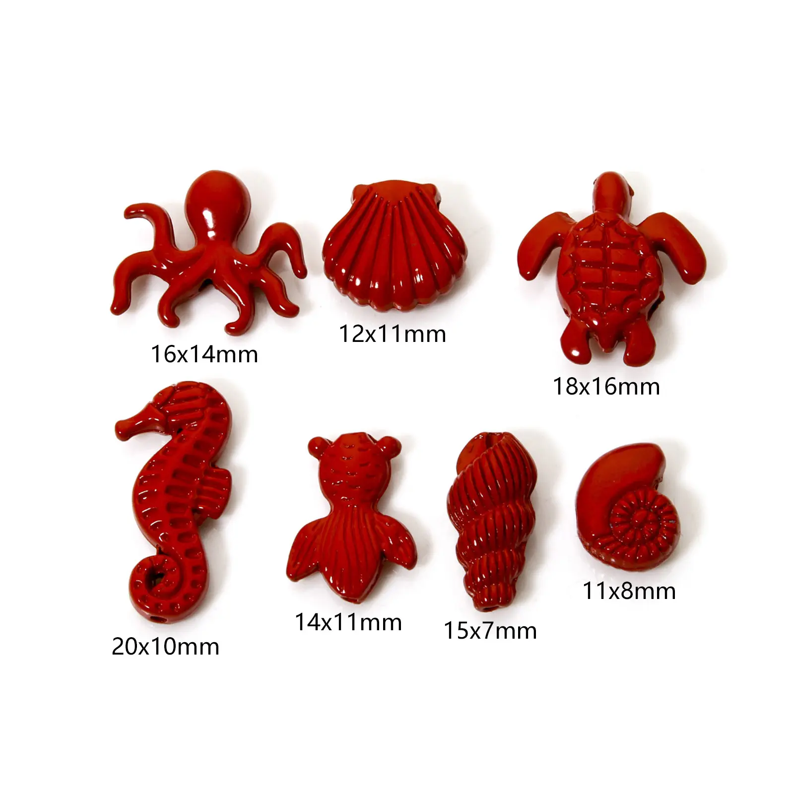 10 PCs Zinc Based Alloy Ocean Jewelry Spacer Charms Red Shell Seahorse Conch Enamel Pendants For Diy Necklace Jewelry Making