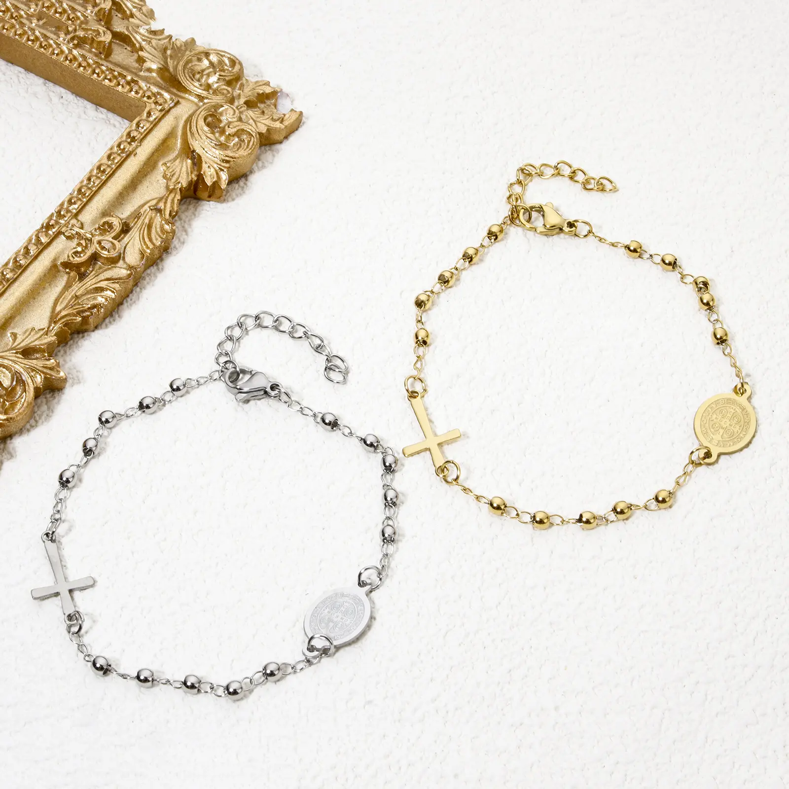 1 Piece 304 Stainless Steel Religious Curb Link Chain Bracelets Cross Virgin Mary For Men Women Jewelry Gift 18.5cm(7 2/8") long