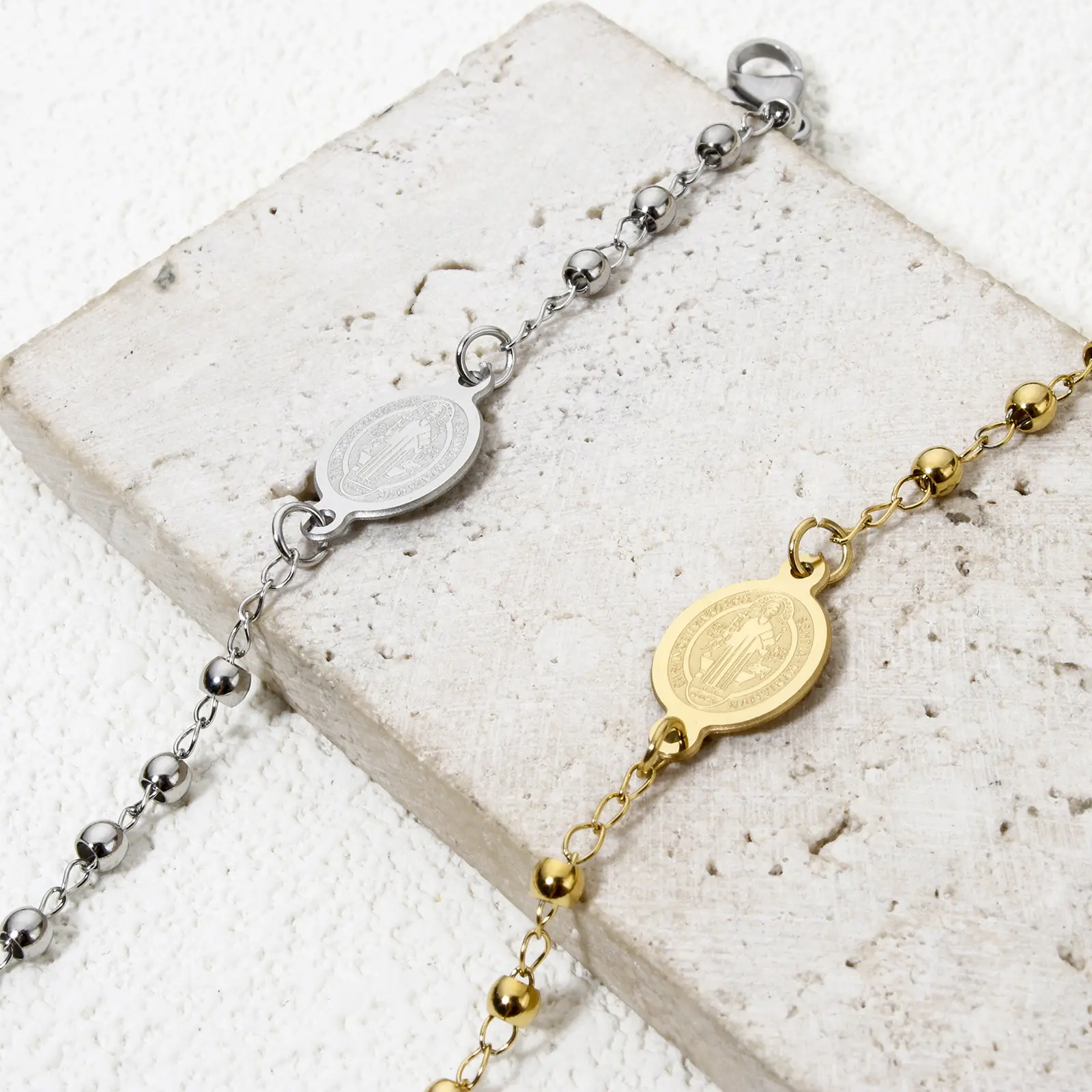 1 Piece 304 Stainless Steel Religious Curb Link Chain Bracelets Cross Virgin Mary For Men Women Jewelry Gift 18.5cm(7 2/8") long