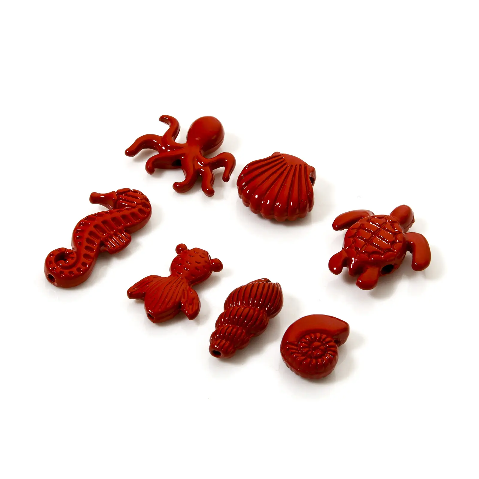 10 PCs Zinc Based Alloy Ocean Jewelry Spacer Charms Red Shell Seahorse Conch Enamel Pendants For Diy Necklace Jewelry Making
