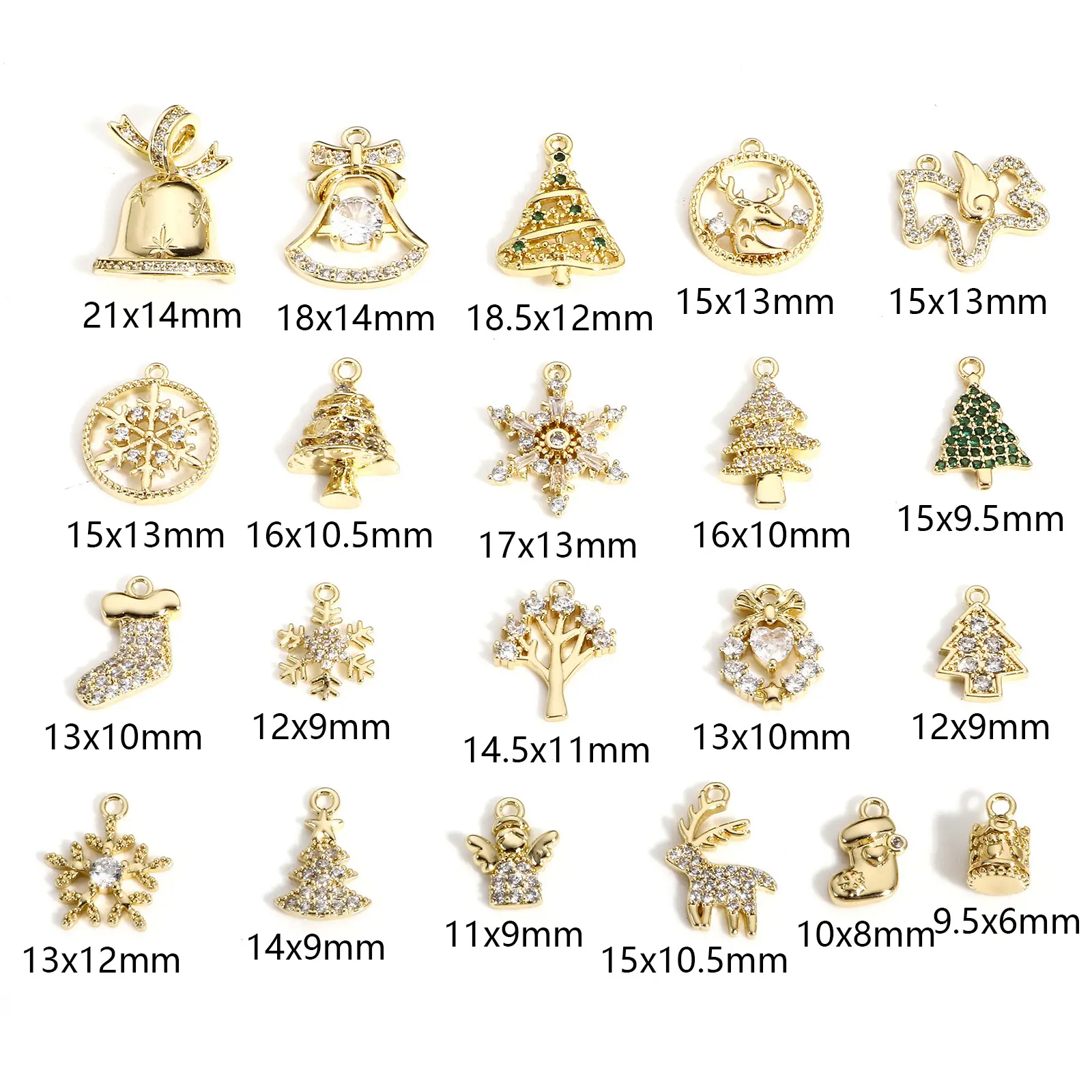 1 Piece Copper Christmas Charms Gold Color Metal Pendants Rhinestone Snowflake Sock Deer Christmas Tree For DIY Jewelry Making