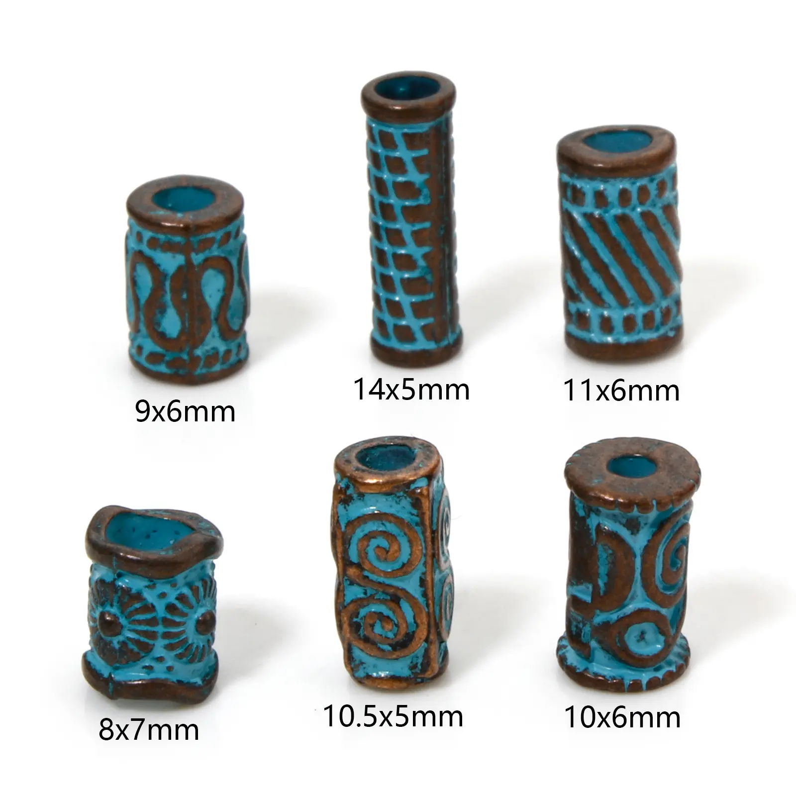 20/50 PCs Zinc Based Alloy Patina Spacer Beads For DIY Jewelry Making Antique Copper Blue Cylinder Spiral Necklaces Findings