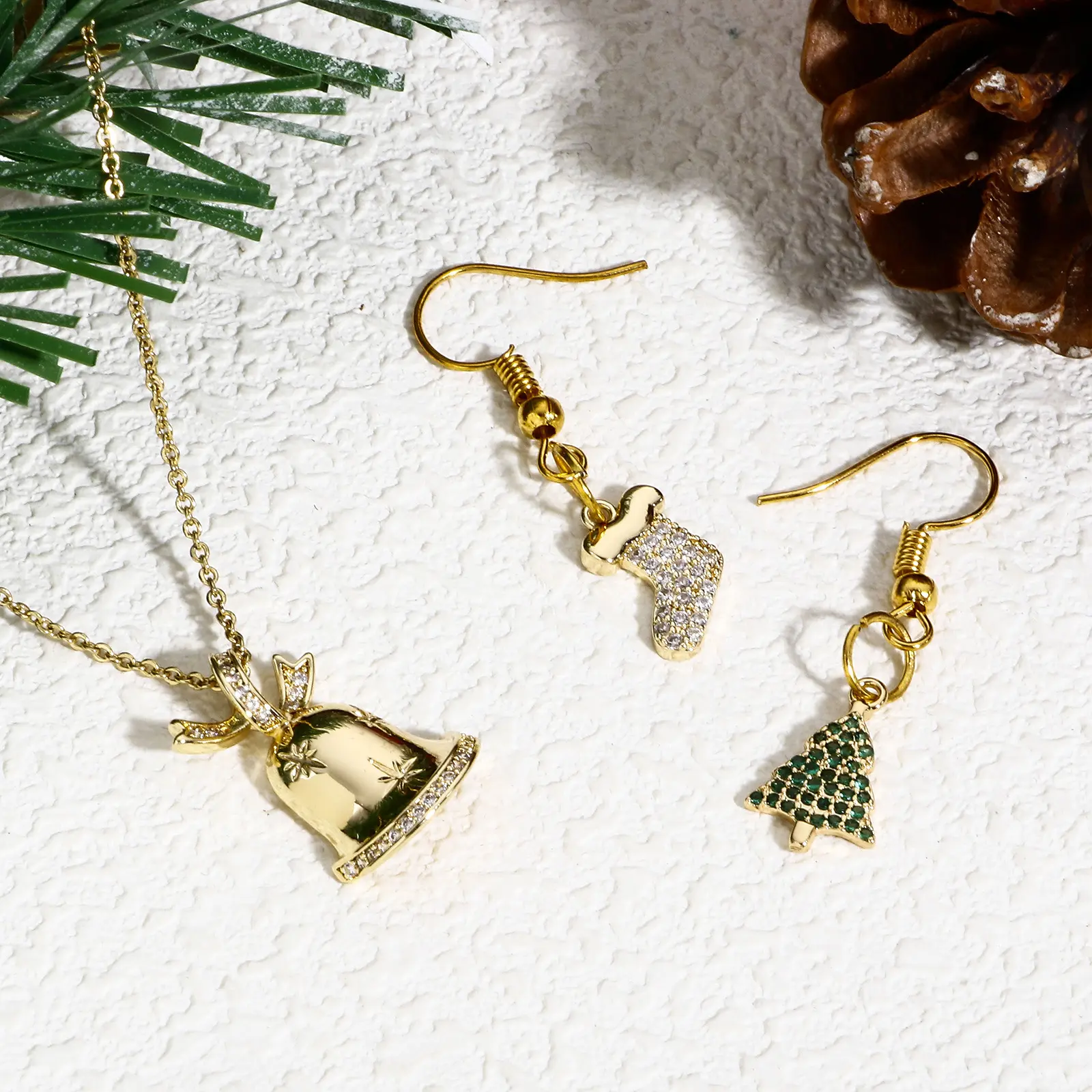 1 Piece Copper Christmas Charms Gold Color Metal Pendants Rhinestone Snowflake Sock Deer Christmas Tree For DIY Jewelry Making