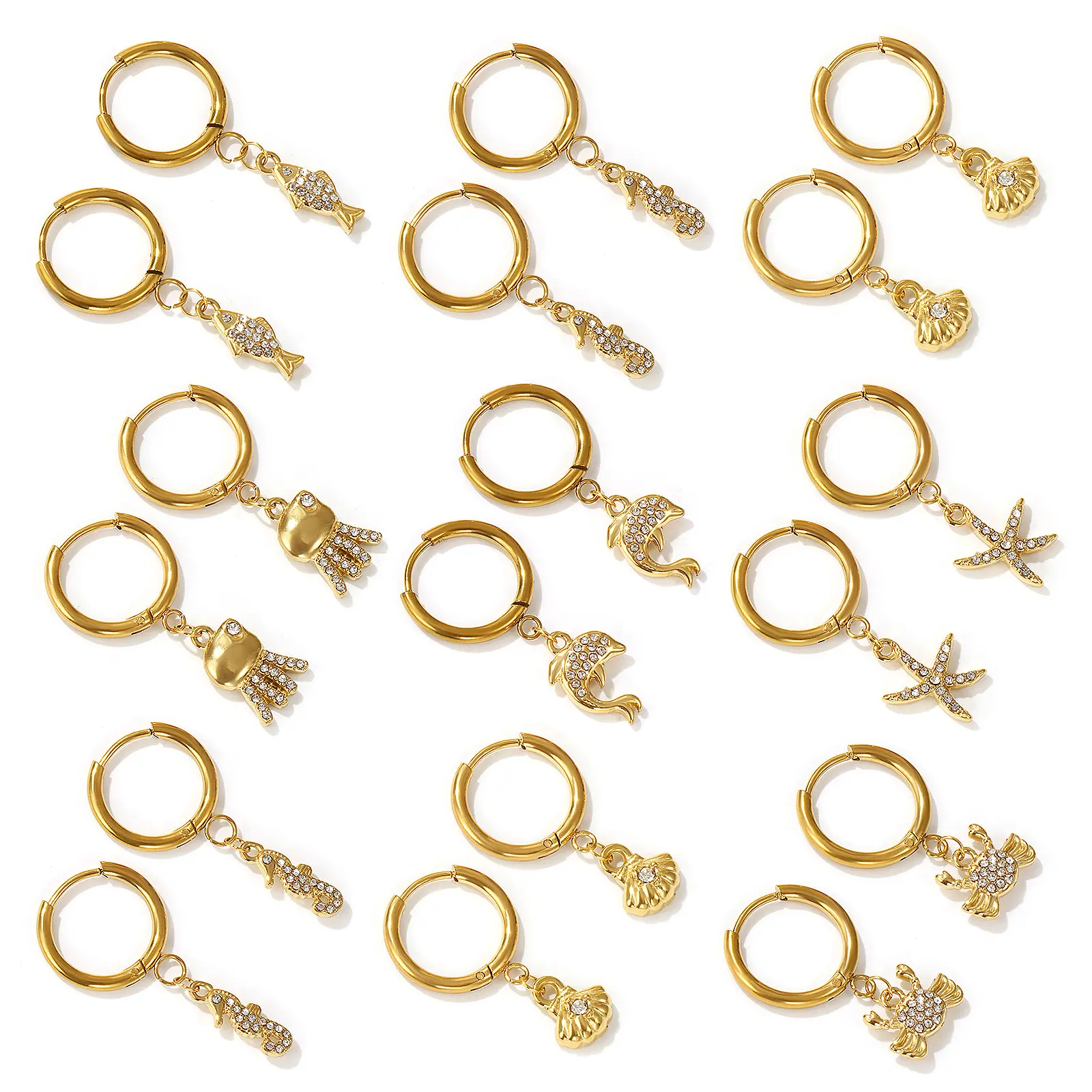 Ocean Jewelry 18K Gold Plated 304 Stainless Steel & Cubic Zirconia Hoop Earrings For Women Gift Post/ Wire Size: 1mm(18 gauge)