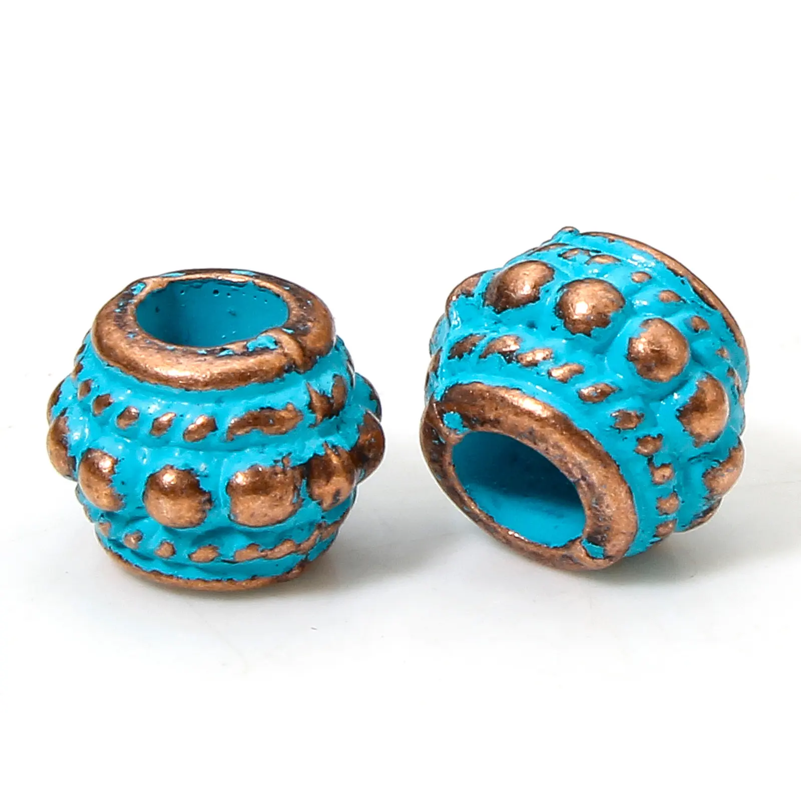 20/50 PCs Zinc Based Alloy Patina Spacer Beads For DIY Jewelry Making Antique Copper Blue Cylinder Spiral Necklaces Findings