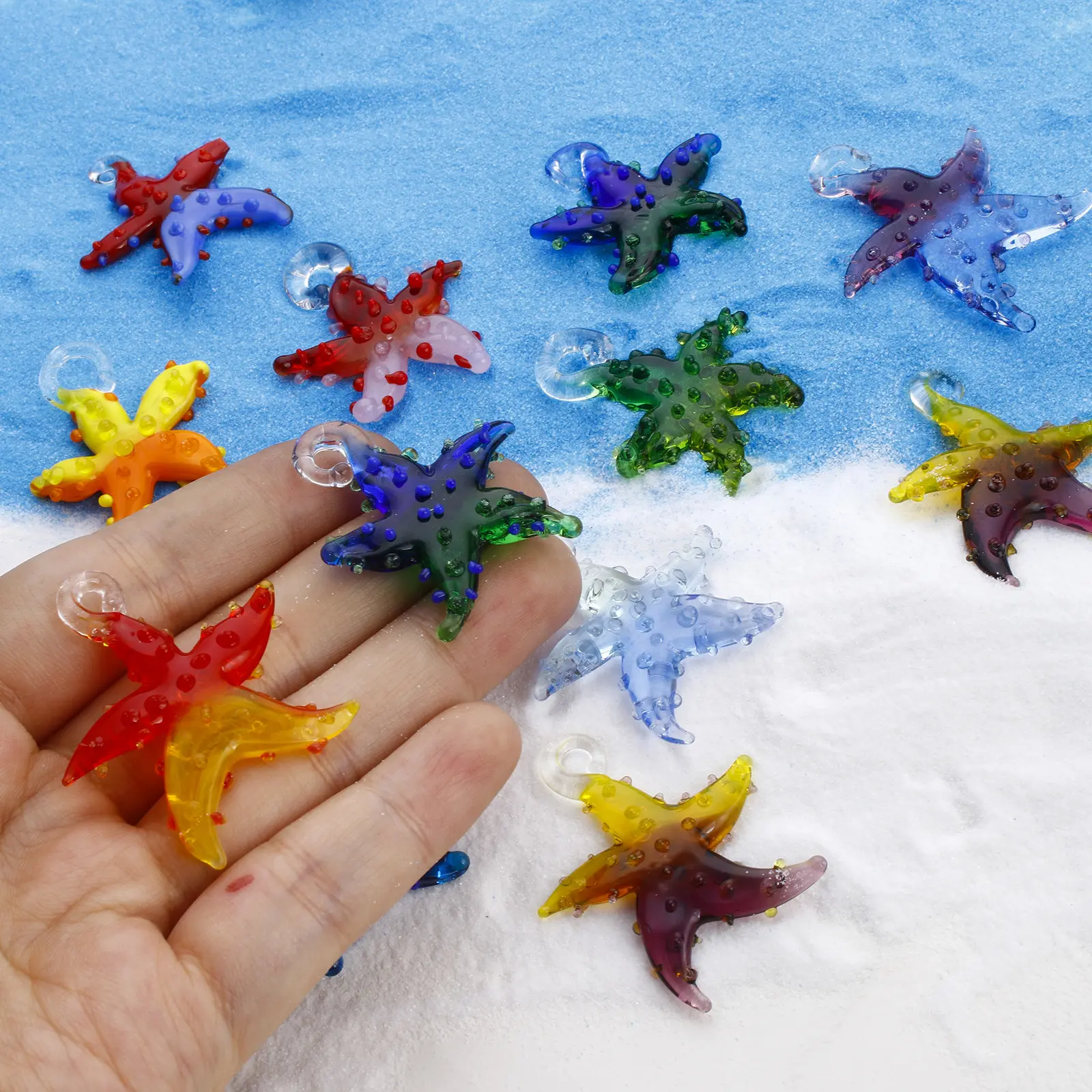 2 PCs 3D Starfish Lampwork Glass Dual color Ocean Jewelry Charm Pendants For DIY Necklace Making Ornaments Aquarium Decoration
