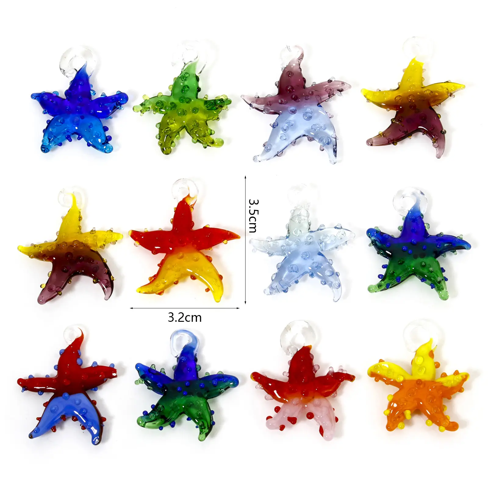 2 PCs 3D Starfish Lampwork Glass Dual color Ocean Jewelry Charm Pendants For DIY Necklace Making Ornaments Aquarium Decoration