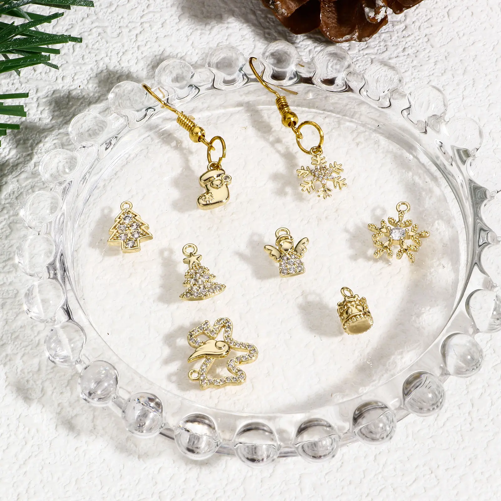 1 Piece Copper Christmas Charms Gold Color Metal Pendants Rhinestone Snowflake Sock Deer Christmas Tree For DIY Jewelry Making