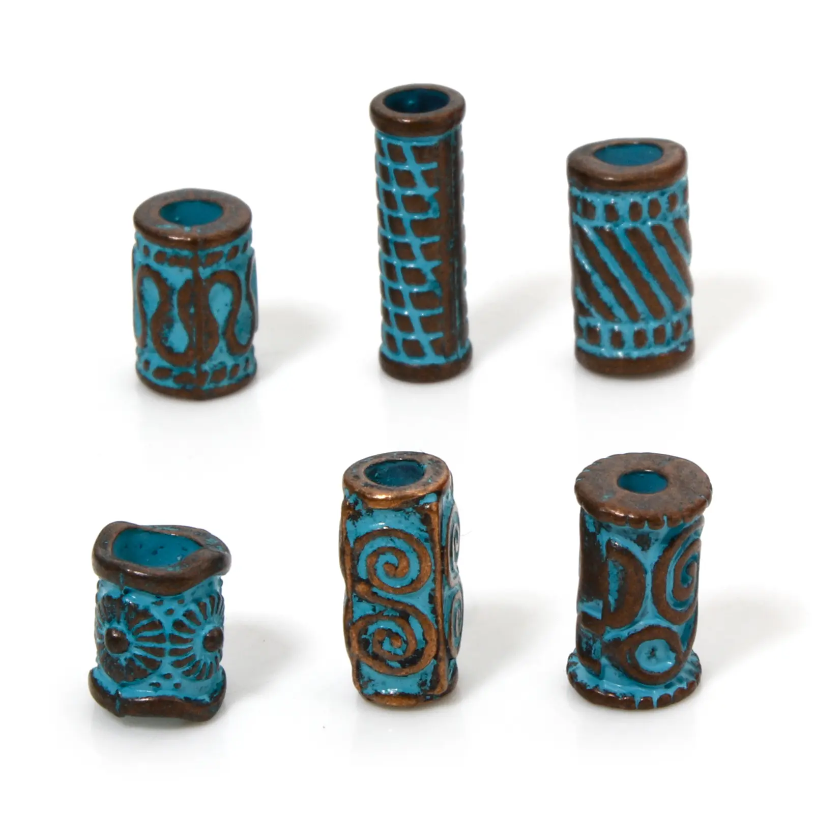 20/50 PCs Zinc Based Alloy Patina Spacer Beads For DIY Jewelry Making Antique Copper Blue Cylinder Spiral Necklaces Findings