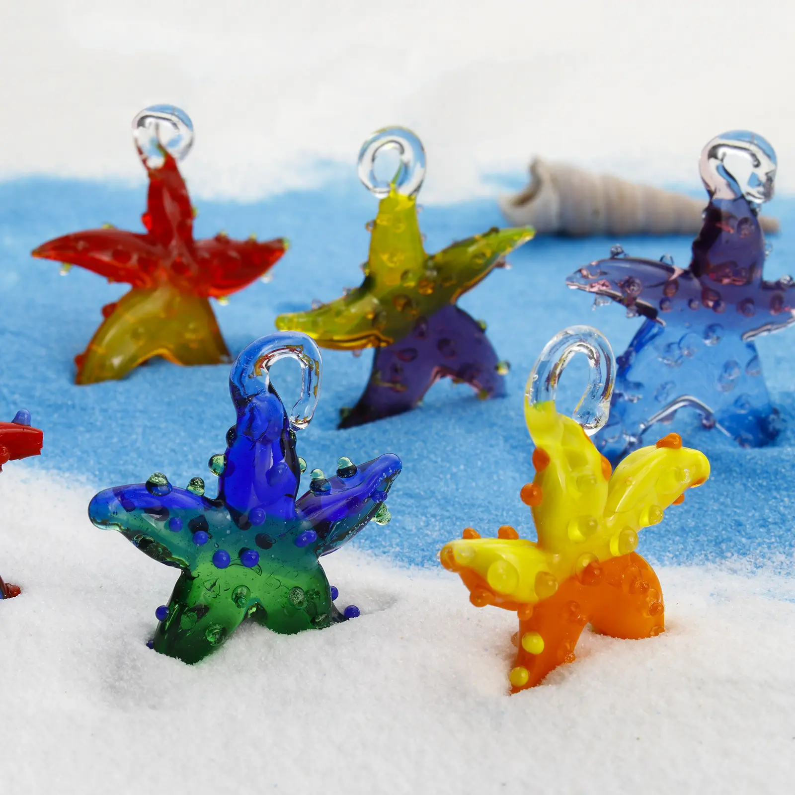 2 PCs 3D Starfish Lampwork Glass Dual color Ocean Jewelry Charm Pendants For DIY Necklace Making Ornaments Aquarium Decoration