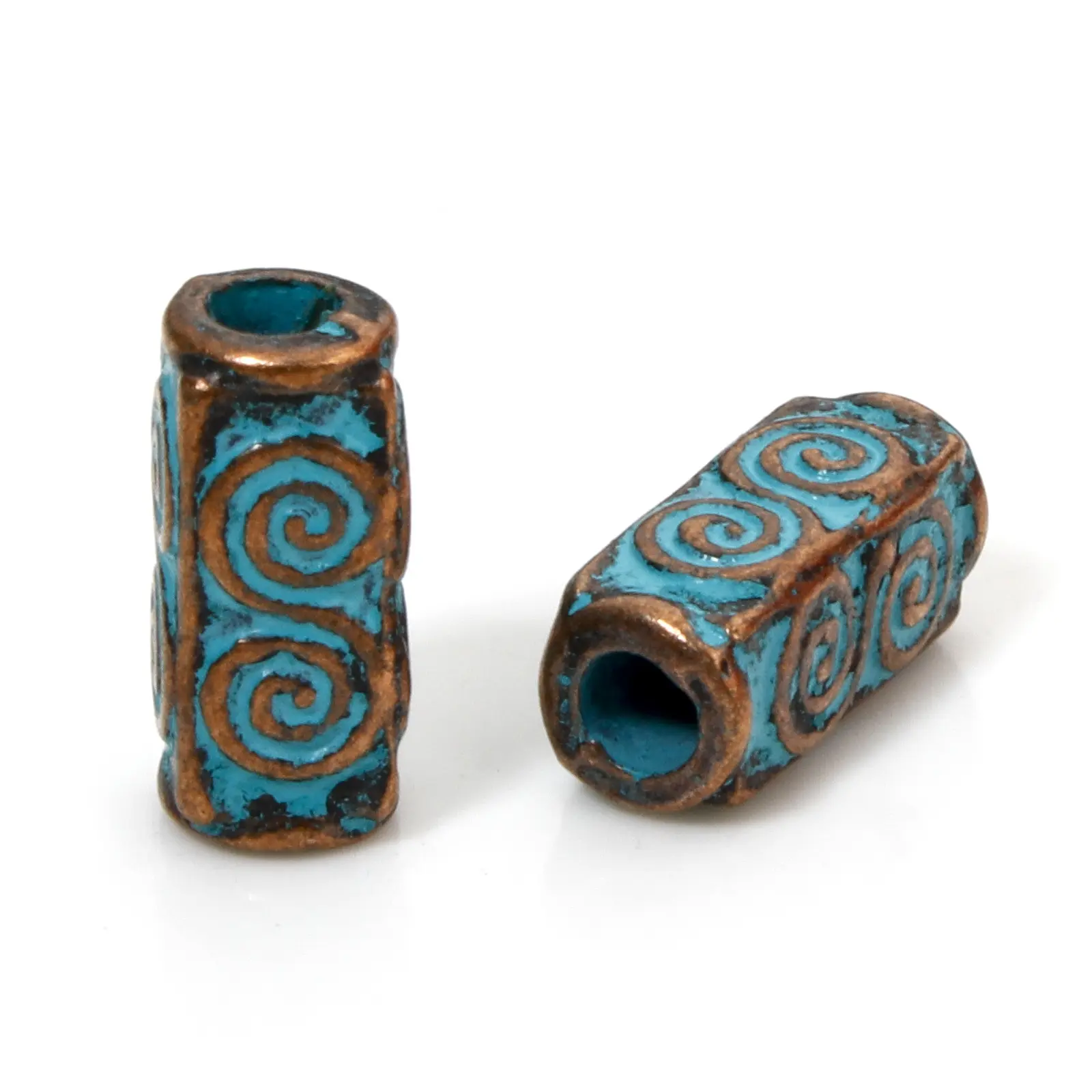 20/50 PCs Zinc Based Alloy Patina Spacer Beads For DIY Jewelry Making Antique Copper Blue Cylinder Spiral Necklaces Findings