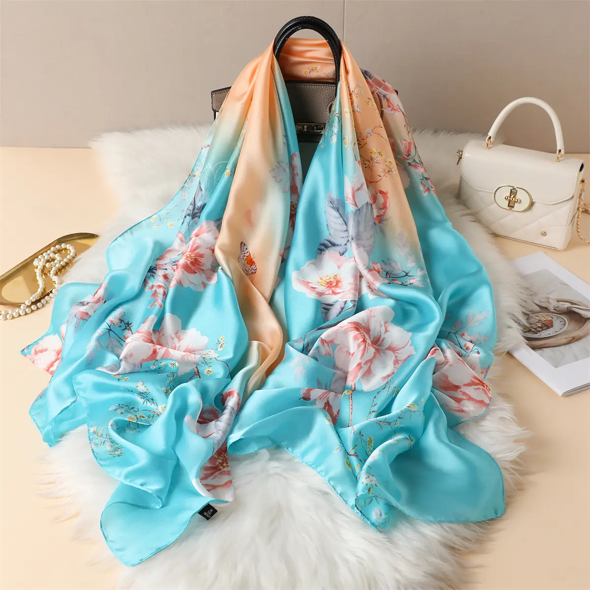 Fashion 180x90cm Silk Scarf Women's Satin luxury large Shawl Wrap Muslim Hijab Banda Beach Pills Female Foulard Turban