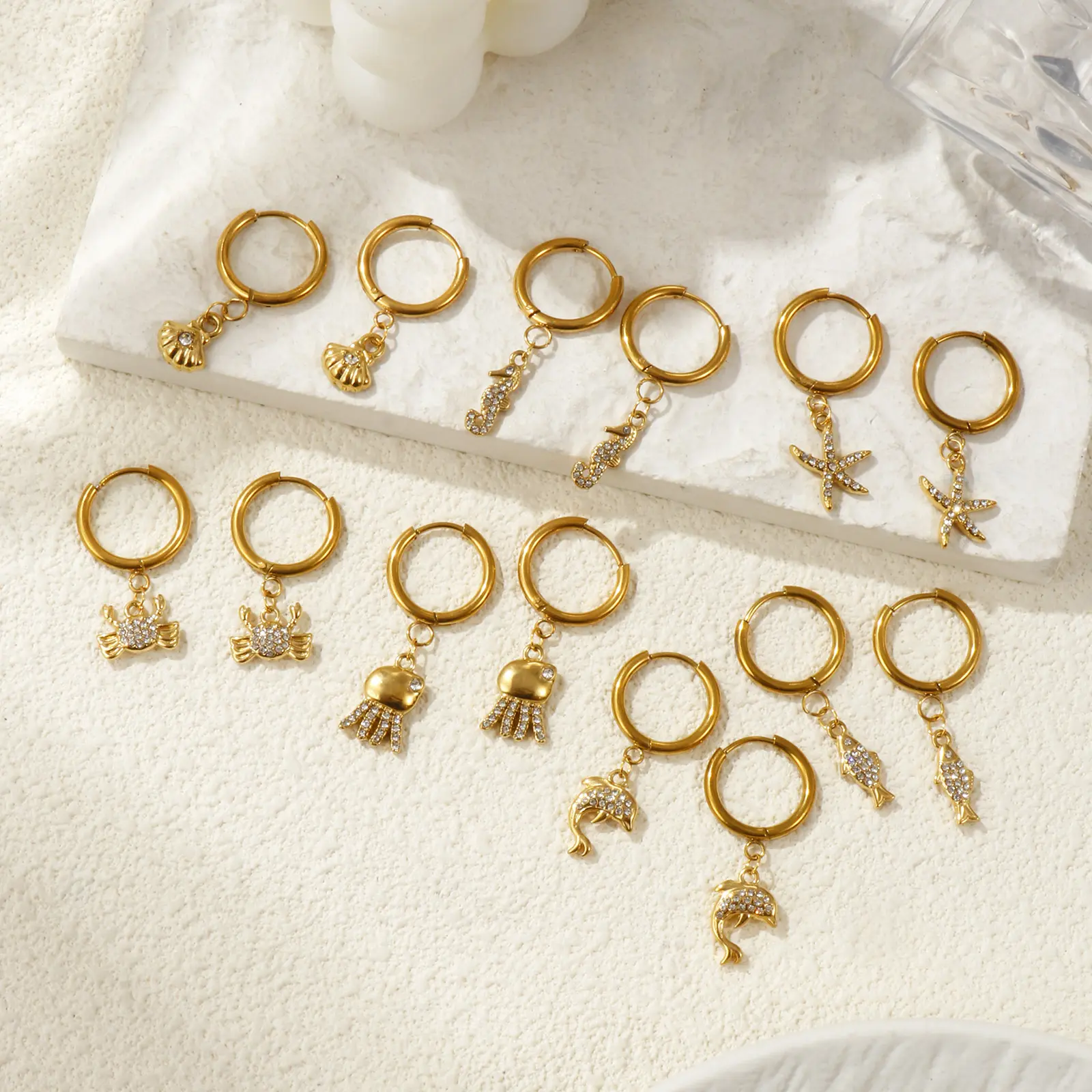 Ocean Jewelry 18K Gold Plated 304 Stainless Steel & Cubic Zirconia Hoop Earrings For Women Gift Post/ Wire Size: 1mm(18 gauge)