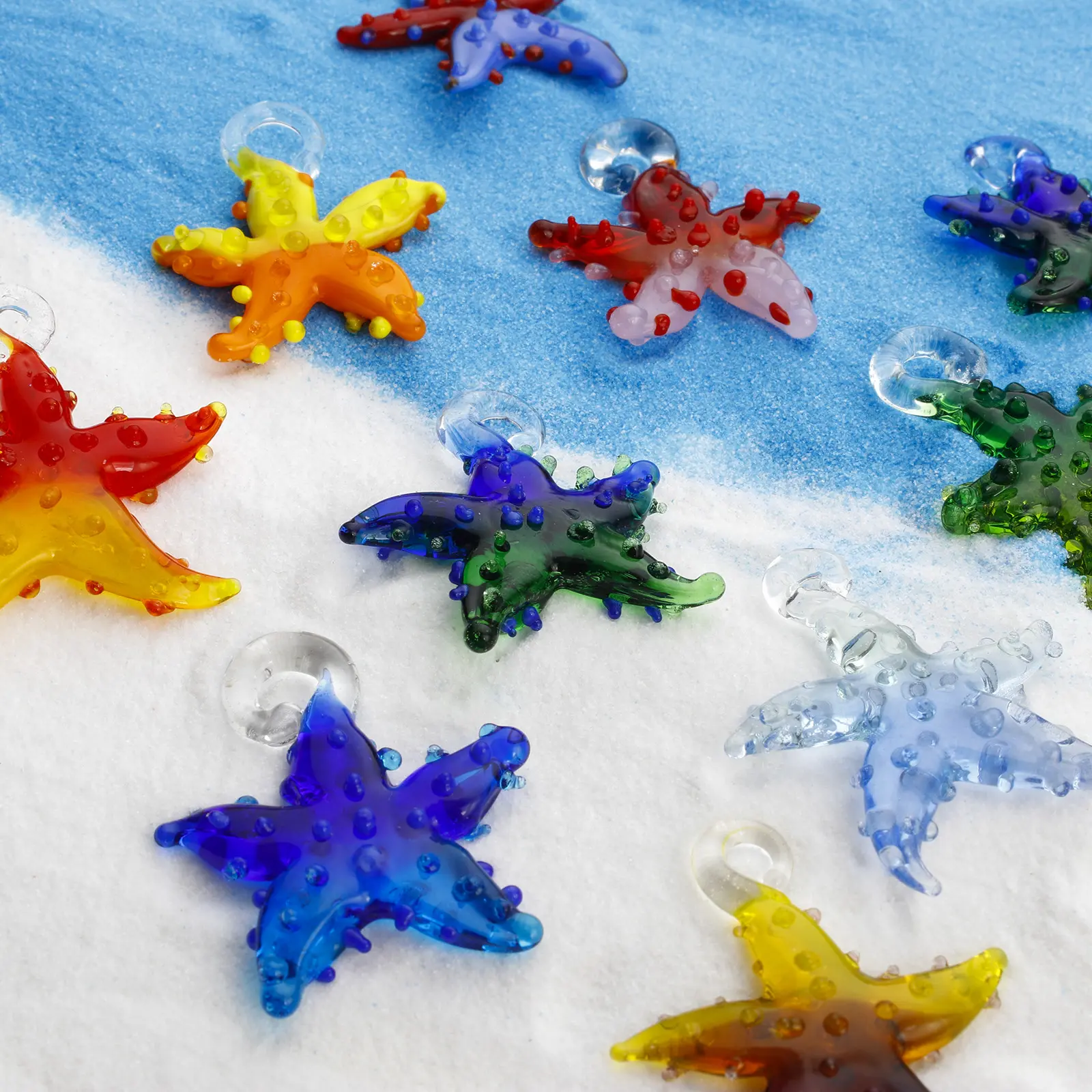 2 PCs 3D Starfish Lampwork Glass Dual color Ocean Jewelry Charm Pendants For DIY Necklace Making Ornaments Aquarium Decoration