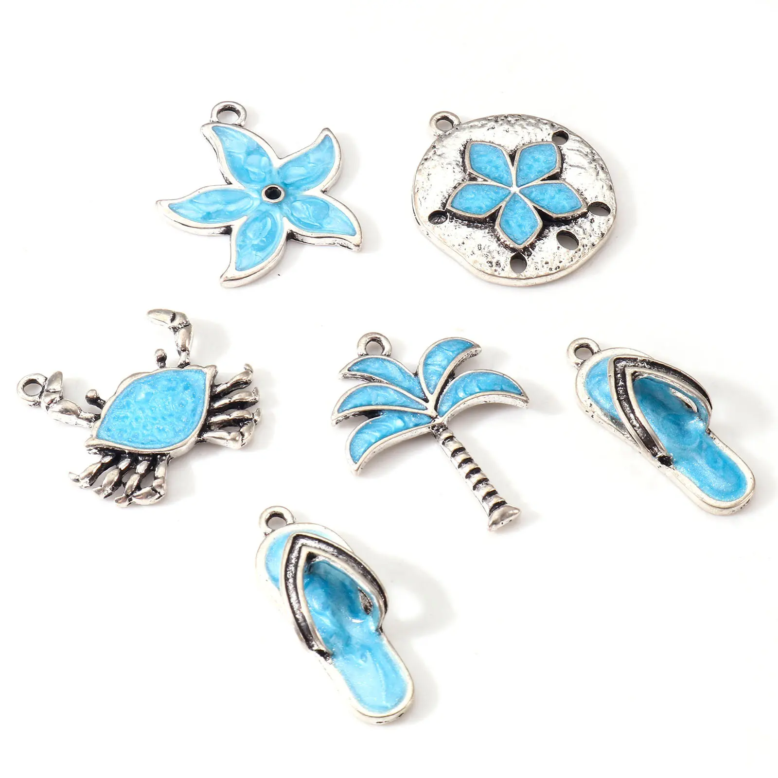 10 PCs Ancient Silvery Blue Enamel Chams Marine Organism Zinc Alloy Pendant Dolphin Fish Turtle For Earrings Necklace Diy Making