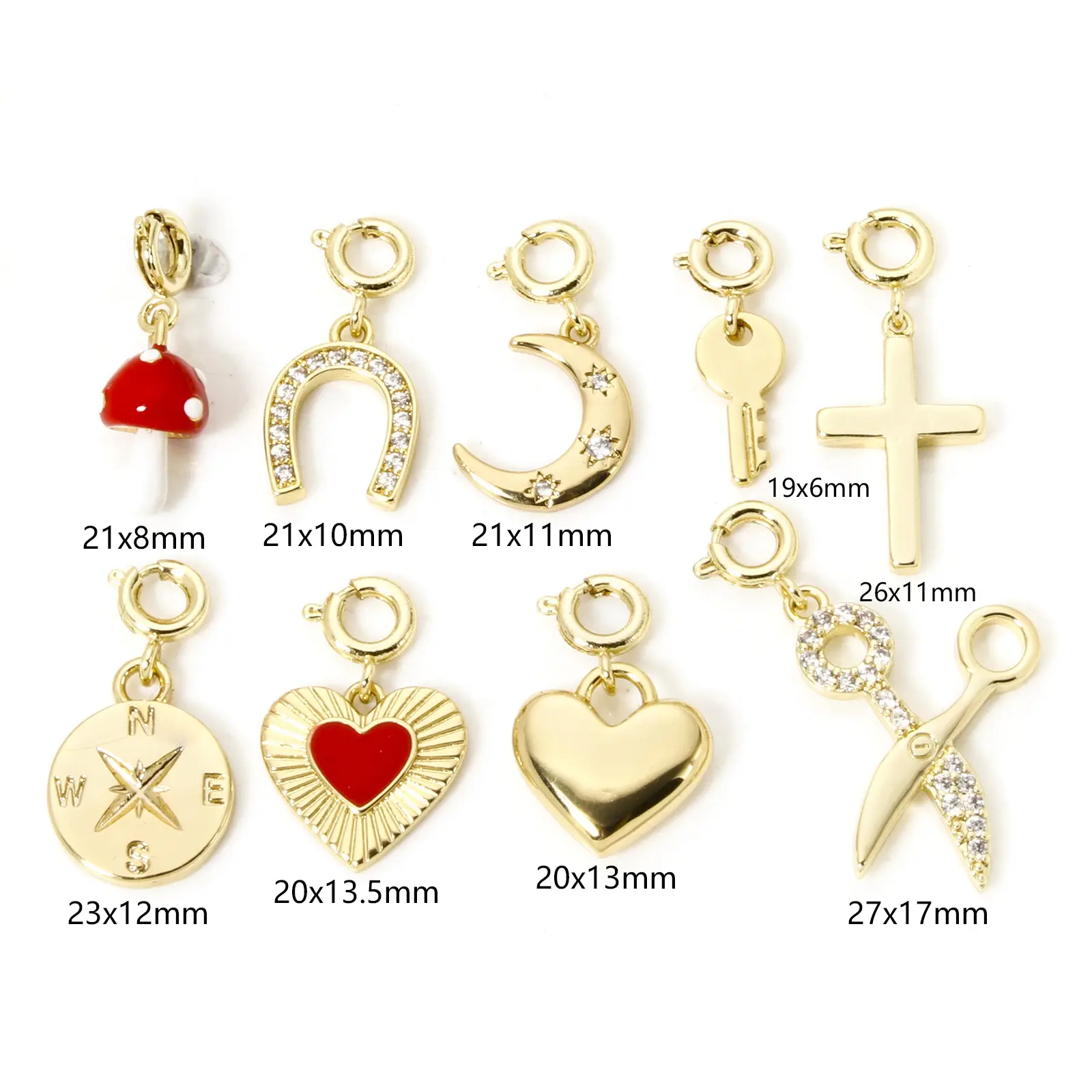 1 Piece Brass Charms 18K Gold Plated With Spring Ring Clasp Heart Horseshoe Pendants For DIY Neckalce Bracelet Jewelry Making