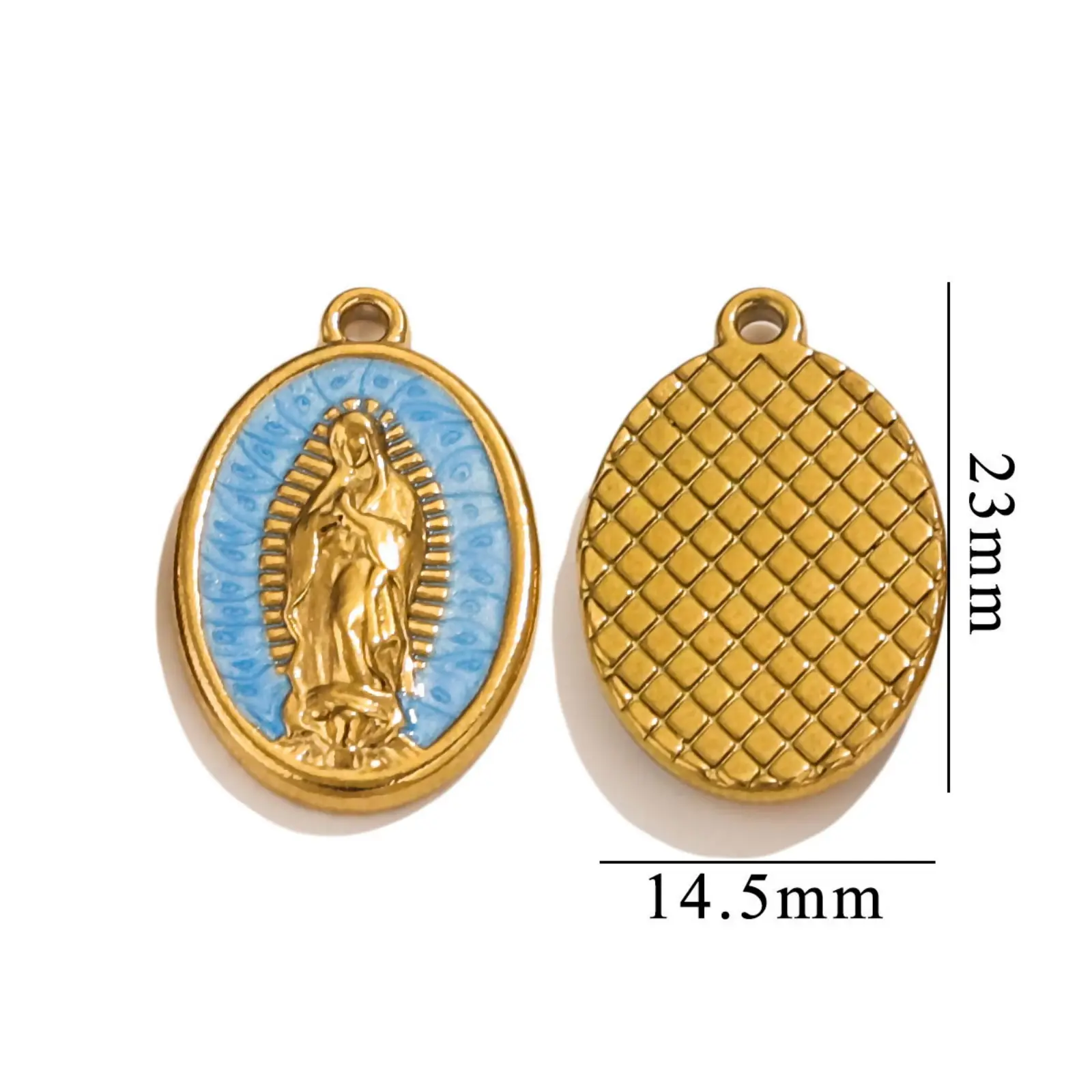 2 Piece 304 Stainless Steel Charms 18K Gold Plated Oval Virgin Mary Enamel Pendant For DIY Jewelry Necklace Making 23mm x 14.5mm