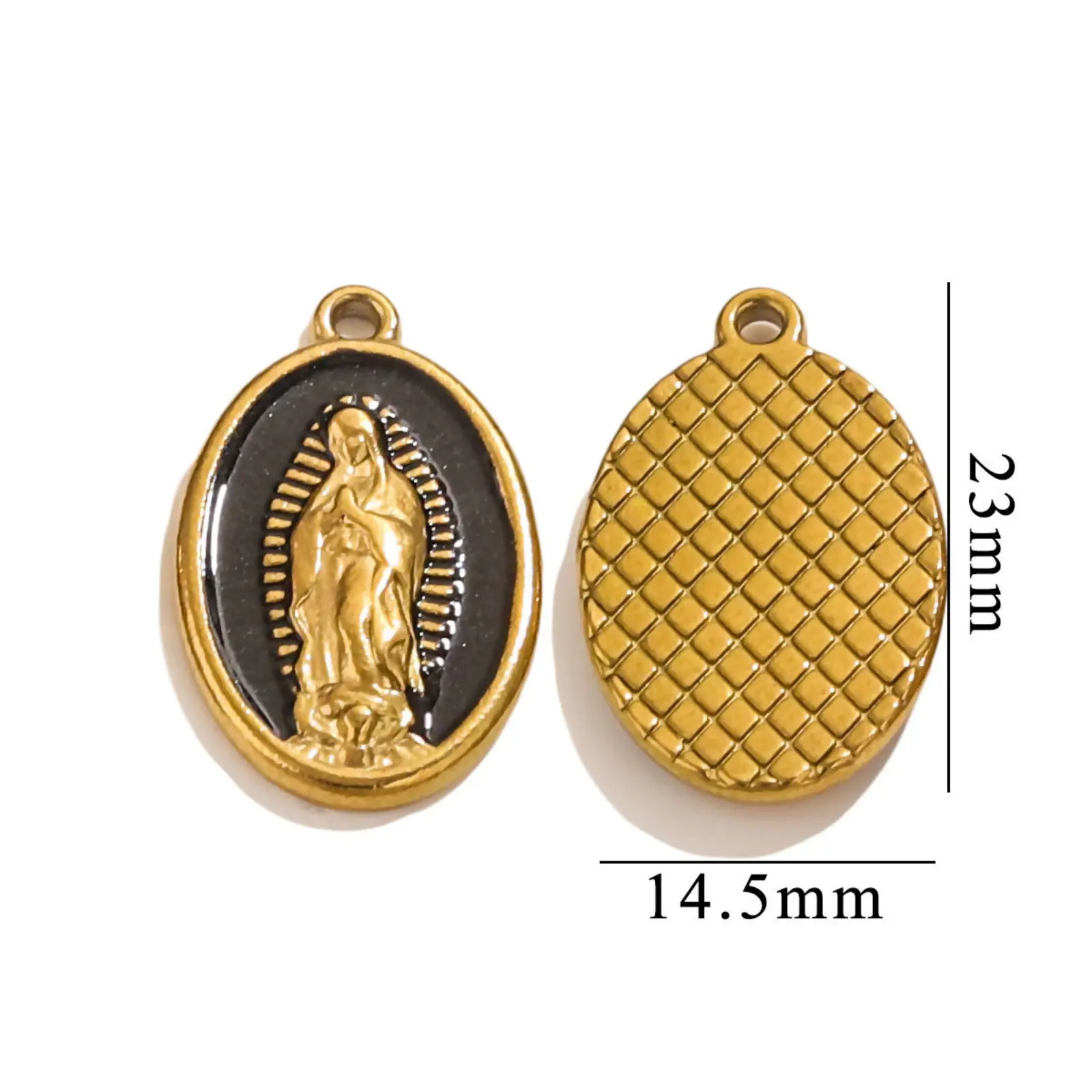 2 Piece 304 Stainless Steel Charms 18K Gold Plated Oval Virgin Mary Enamel Pendant For DIY Jewelry Necklace Making 23mm x 14.5mm