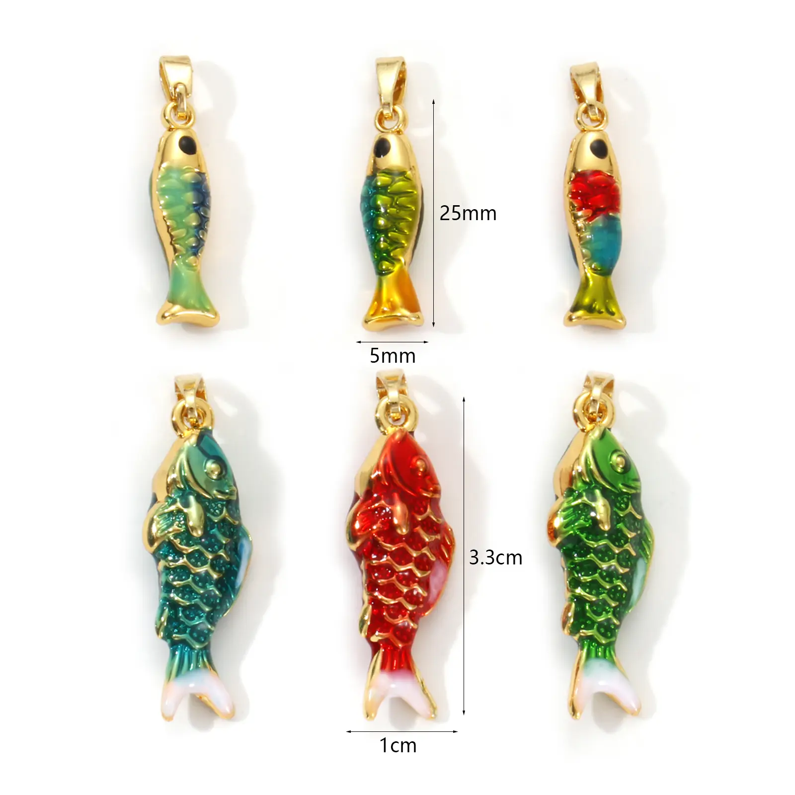 2 PCs Brass Ocean Fish Jewelry Charms 18K Gold Plated Enamel 3D Metal Pendants For DIY Necklace Findings Making Findings