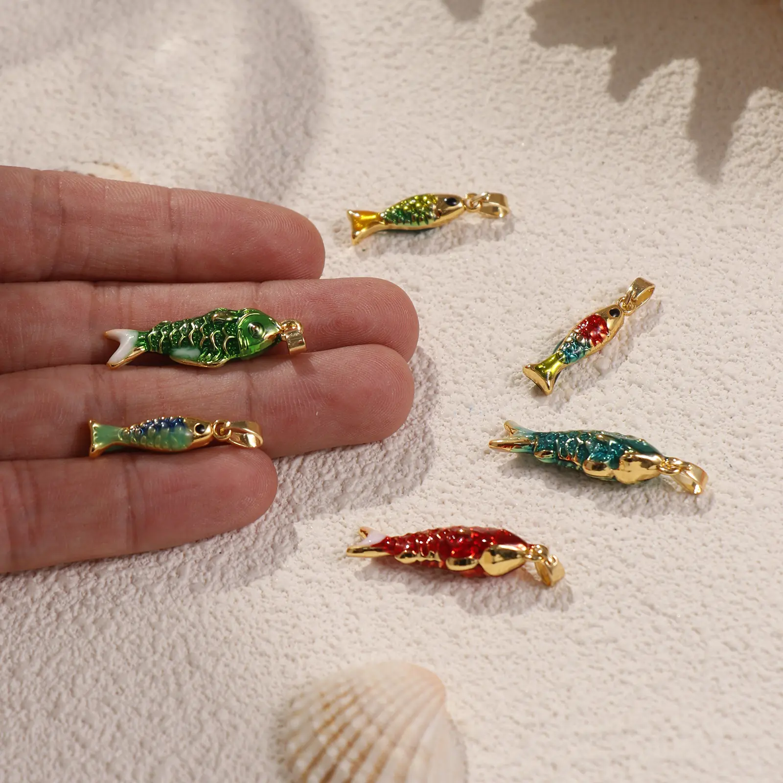 2 PCs Brass Ocean Fish Jewelry Charms 18K Gold Plated Enamel 3D Metal Pendants For DIY Necklace Findings Making Findings