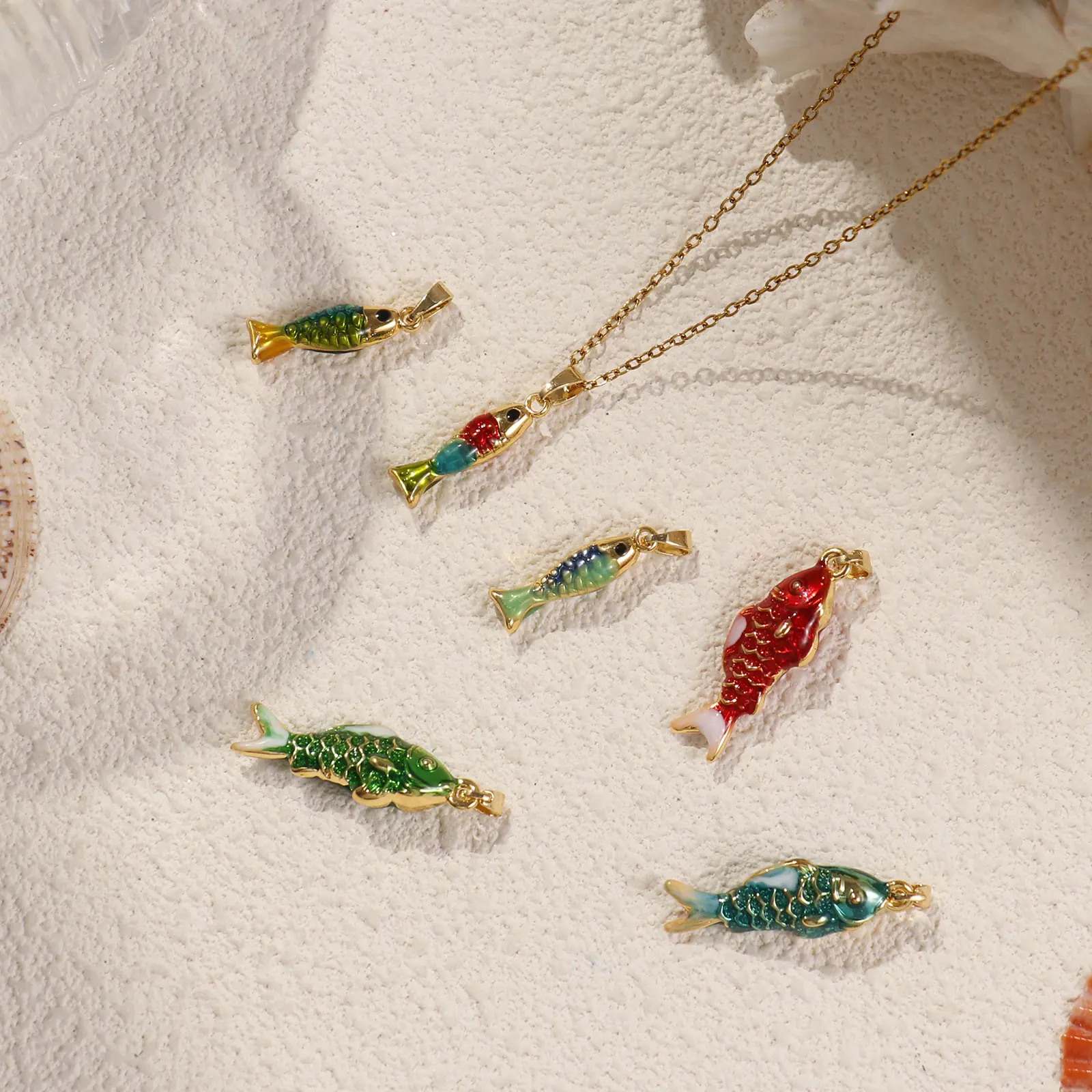 2 PCs Brass Ocean Fish Jewelry Charms 18K Gold Plated Enamel 3D Metal Pendants For DIY Necklace Findings Making Findings