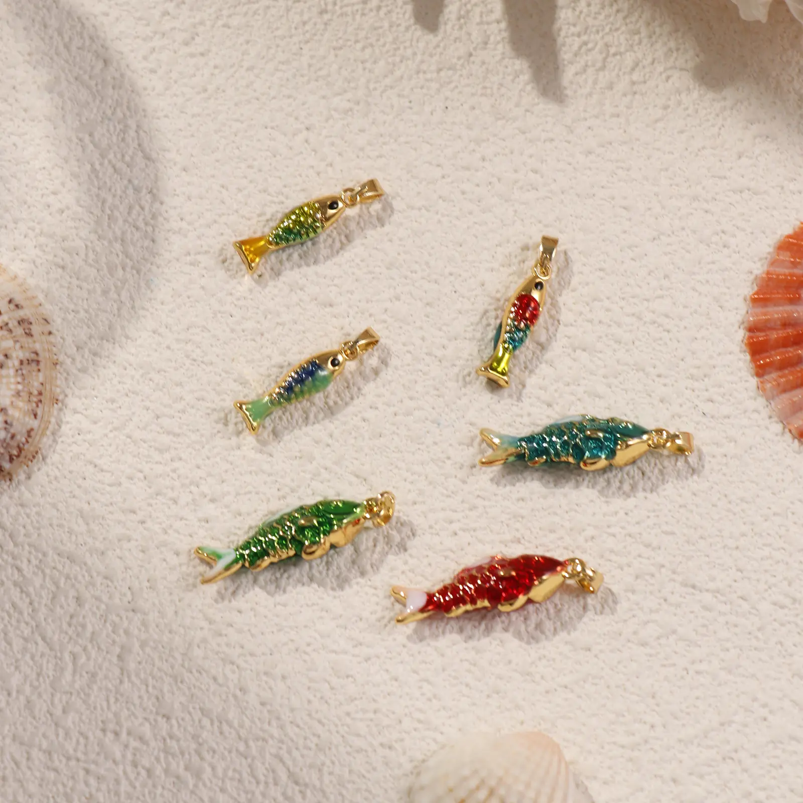 2 PCs Brass Ocean Fish Jewelry Charms 18K Gold Plated Enamel 3D Metal Pendants For DIY Necklace Findings Making Findings