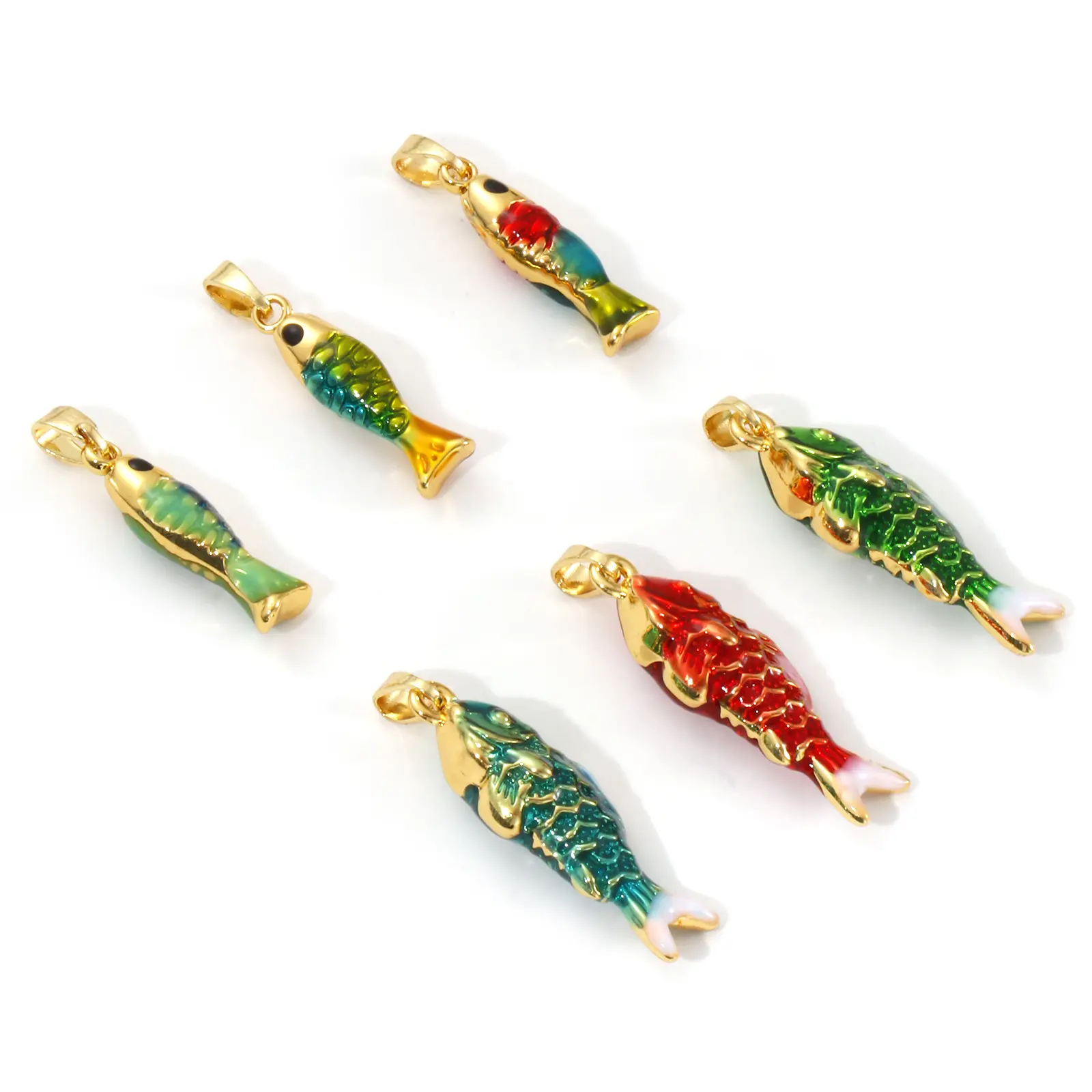 2 PCs Brass Ocean Fish Jewelry Charms 18K Gold Plated Enamel 3D Metal Pendants For DIY Necklace Findings Making Findings